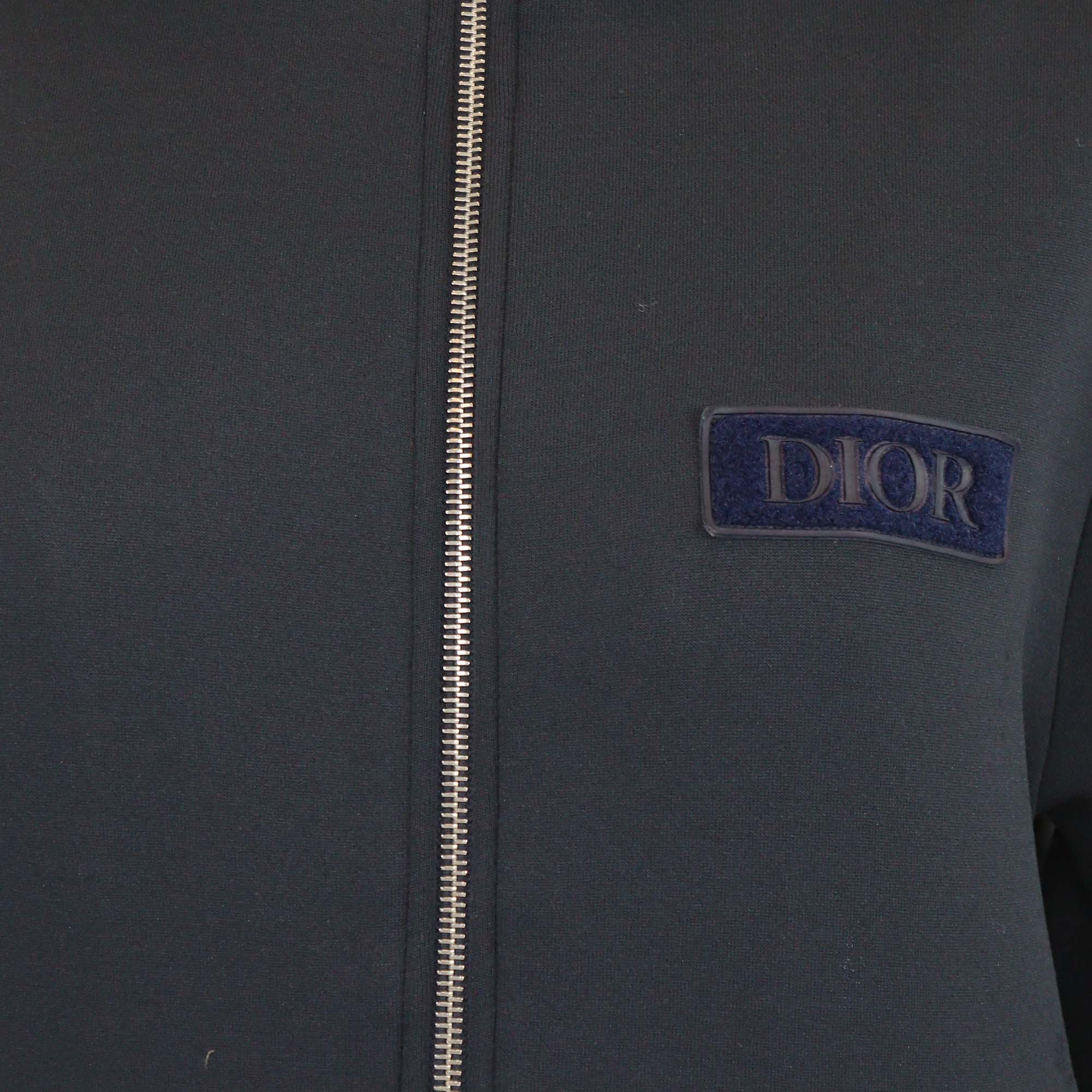 Dior Homme Navy Blue Cotton Logo Patched Zip Up Jacket