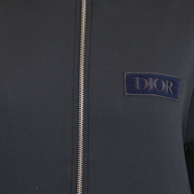 Dior Homme Navy Blue Cotton Logo Patched Zip Up Jacket