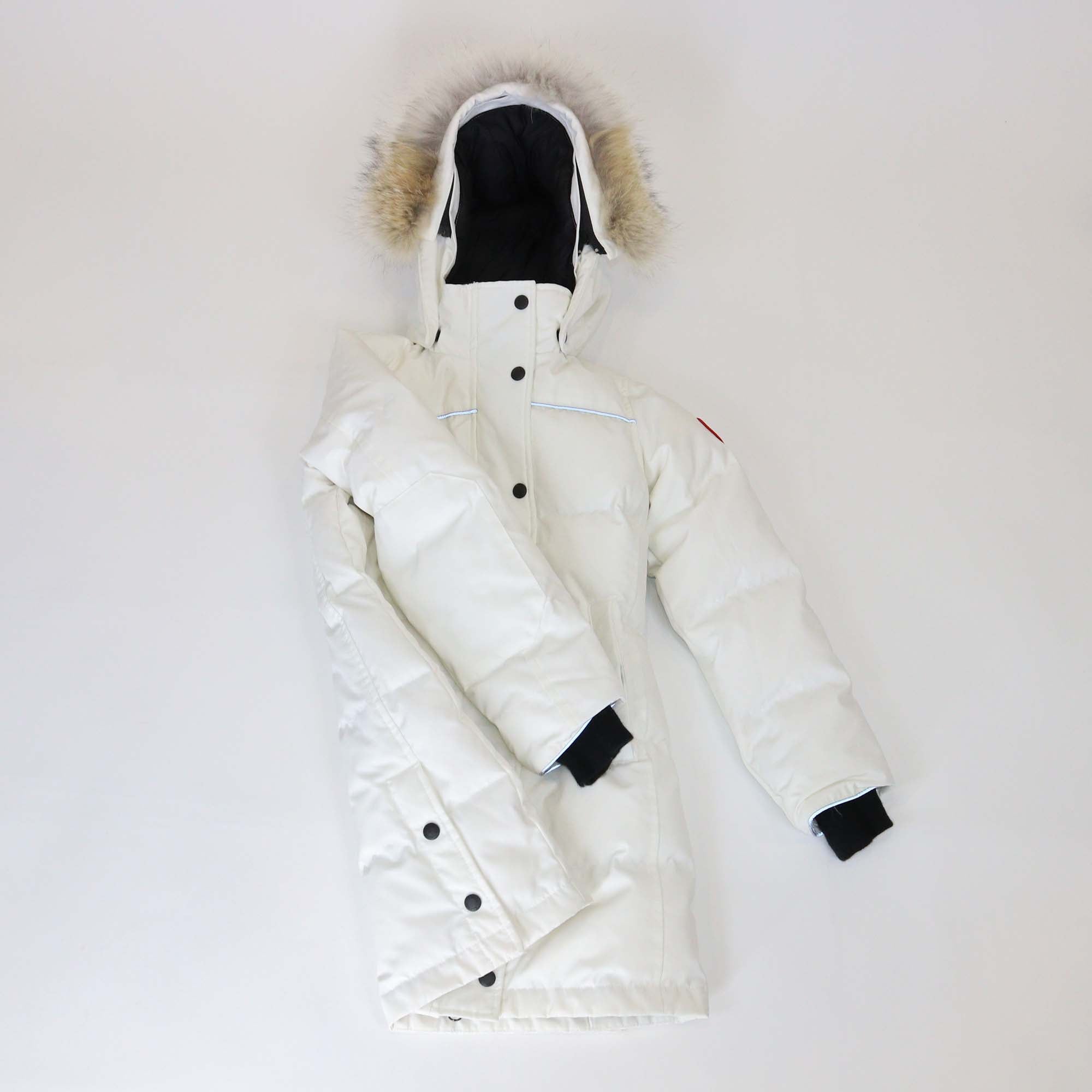 Canada Goose Off White Cayote Fur Trimmed and Nylon Youth Juniper Parka Heritage Jacket