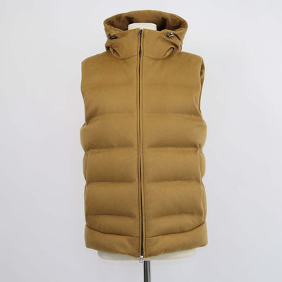 Loro Piana Brown Cashmere Quilted Fillmore Hooded Down Gilet