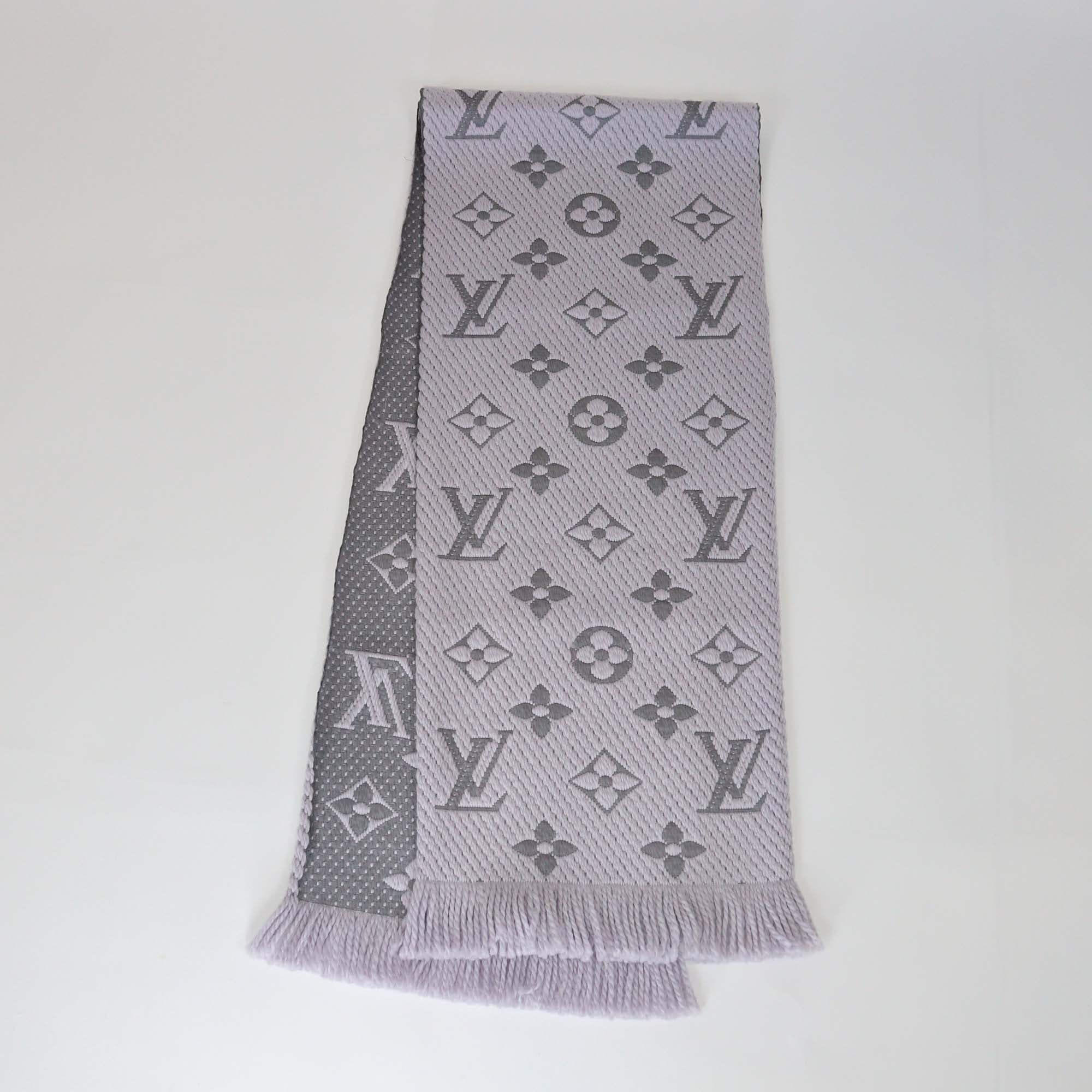 Louis Vuitton Pearl Grey Monogram Wool Logomania Scarf