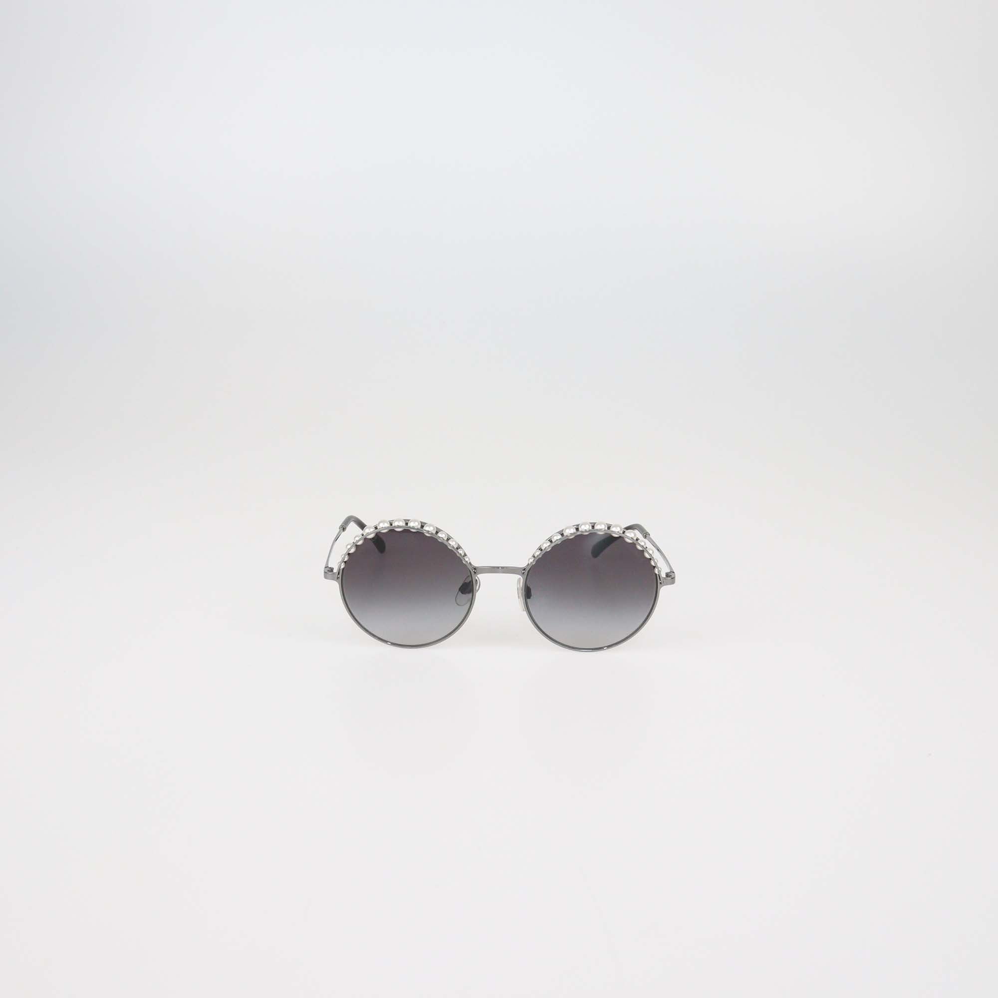 Chanel Black Gradient Pearl Embellished Round Sunglasses