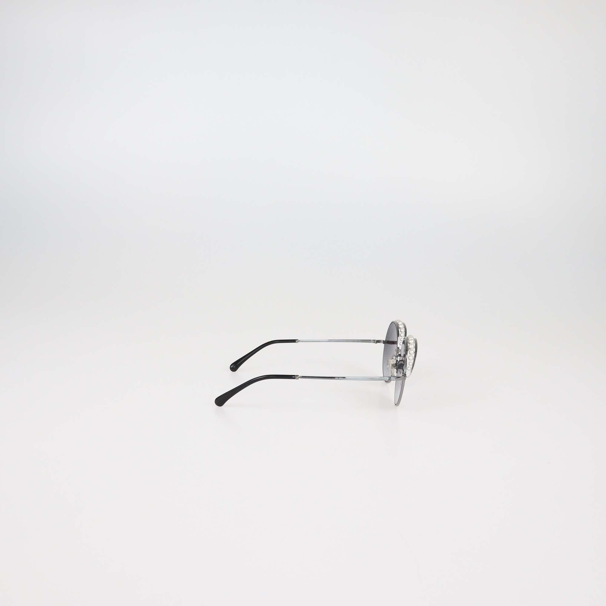 Chanel Black Gradient Pearl Embellished Round Sunglasses