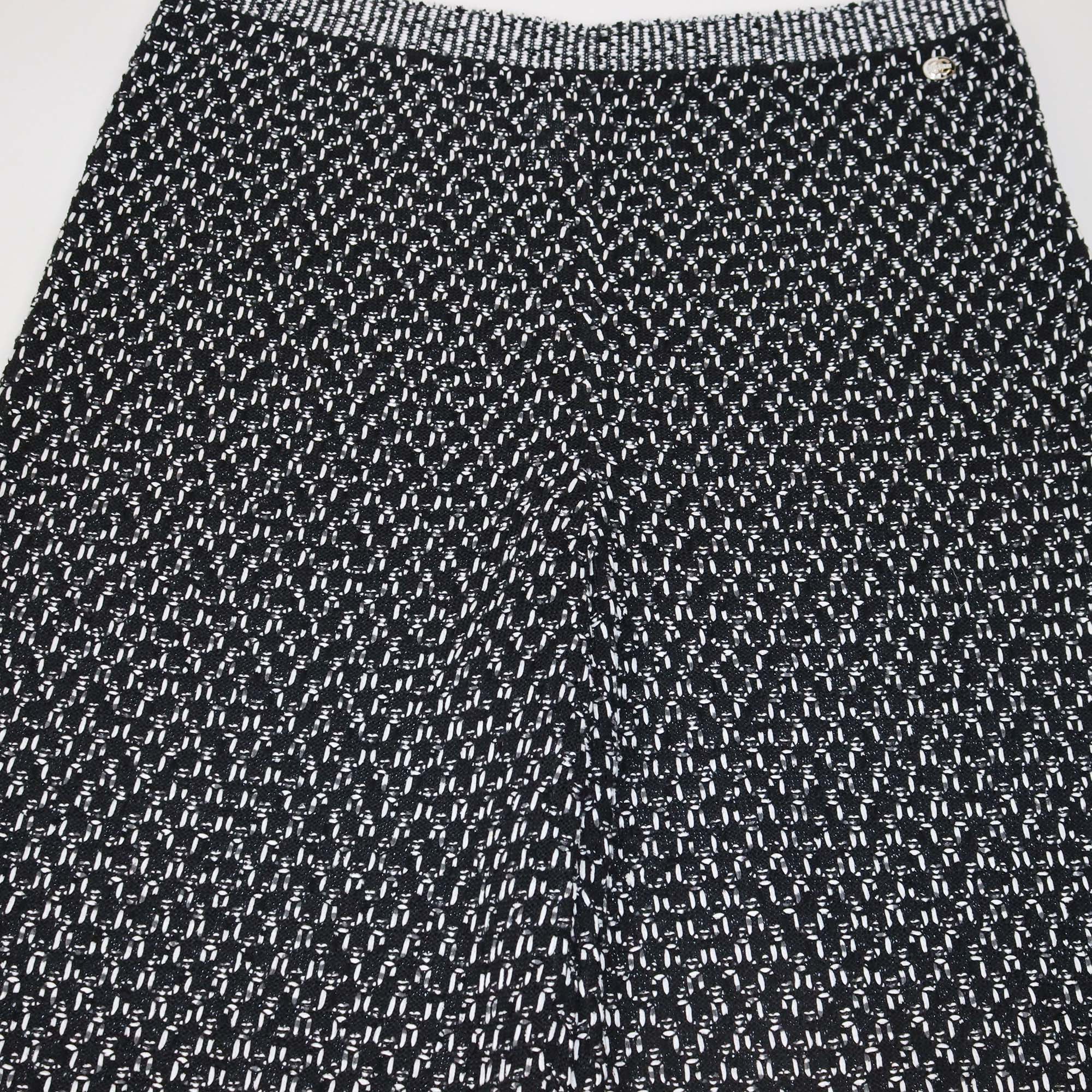 Chanel Black/White Cotton and Silk Crochet Knit Wide Leg Pants