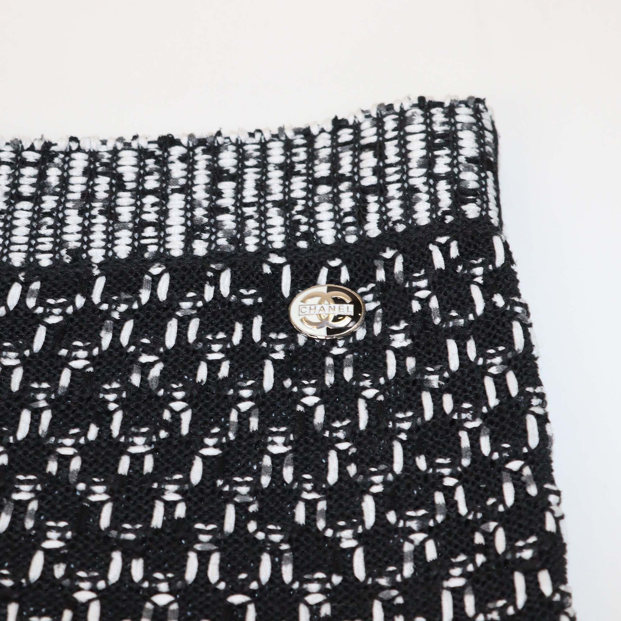 Chanel Black/White Cotton and Silk Crochet Knit Wide Leg Pants