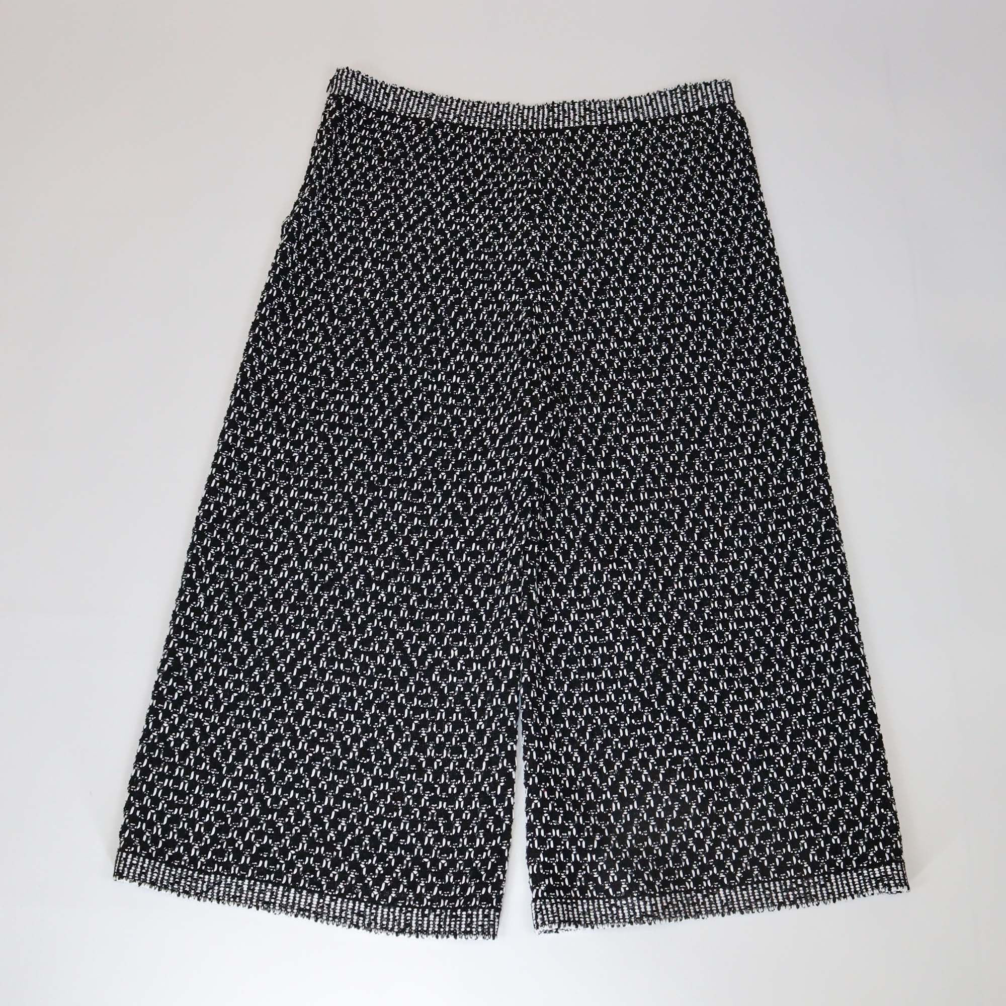 Chanel Black/White Cotton and Silk Crochet Knit Wide Leg Pants