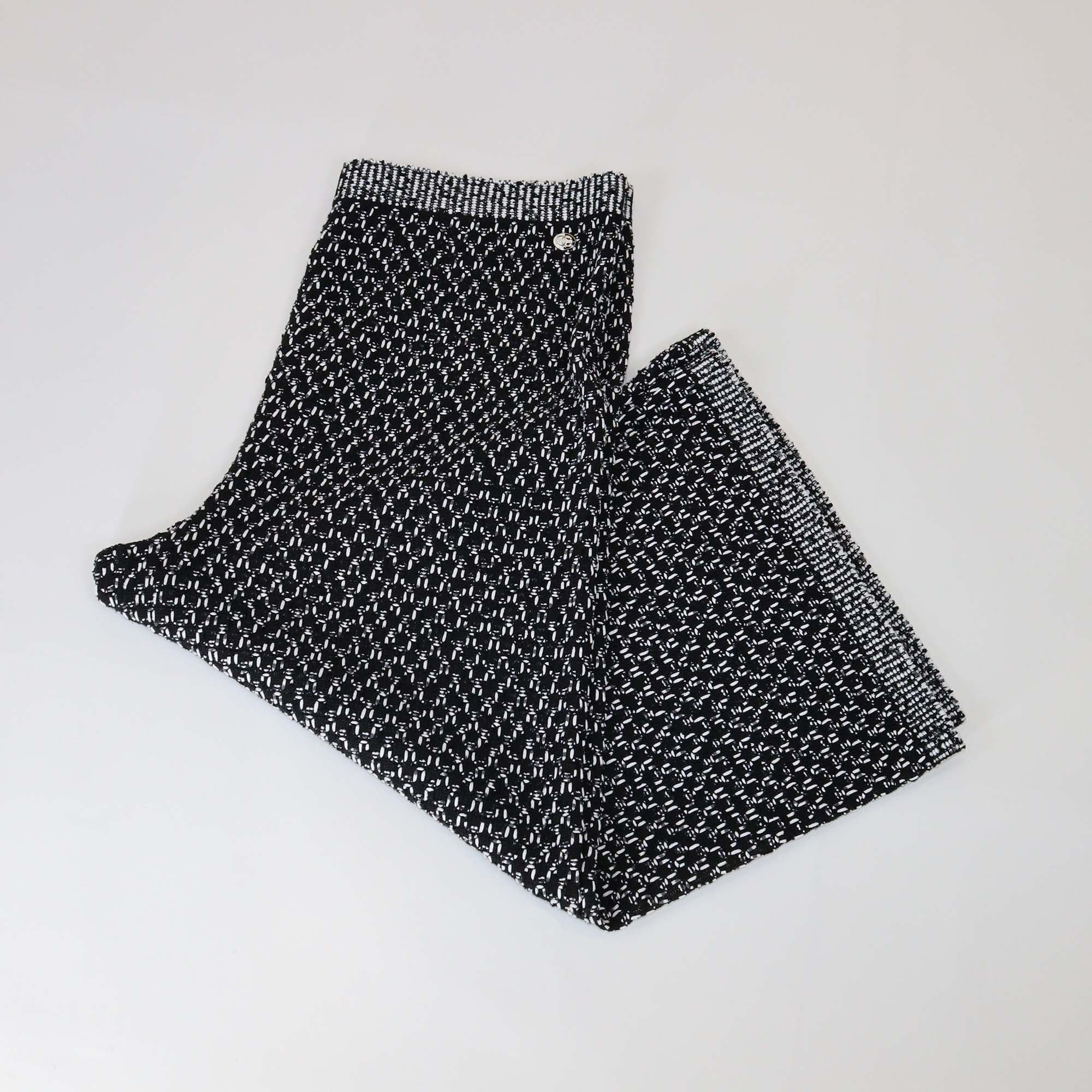 Chanel Black/White Cotton and Silk Crochet Knit Wide Leg Pants