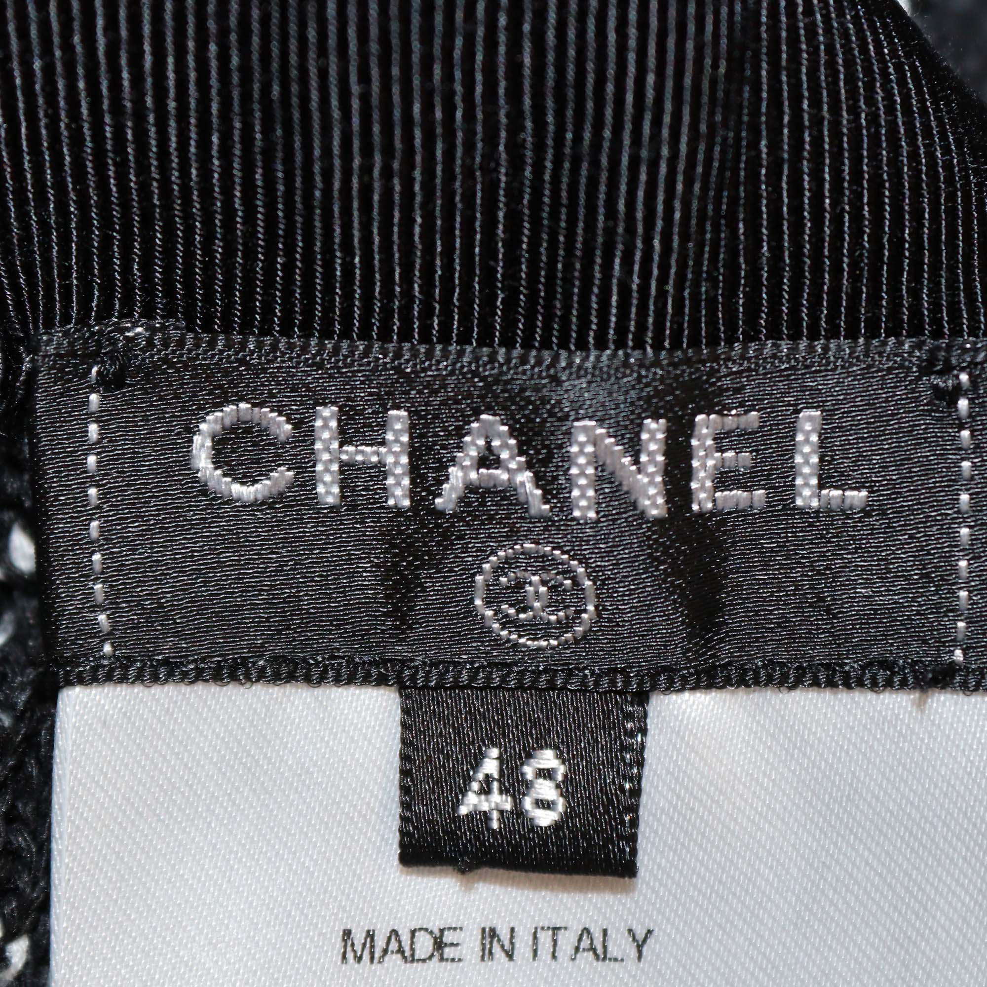 Chanel Black/White Cotton and Silk Crochet Knit Wide Leg Pants