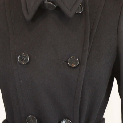 Burberry Brit Black Wool Belted Double Breasted Trench Coat