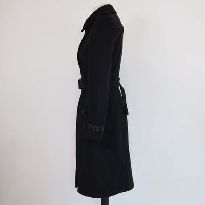 Burberry Brit Black Wool Belted Double Breasted Trench Coat