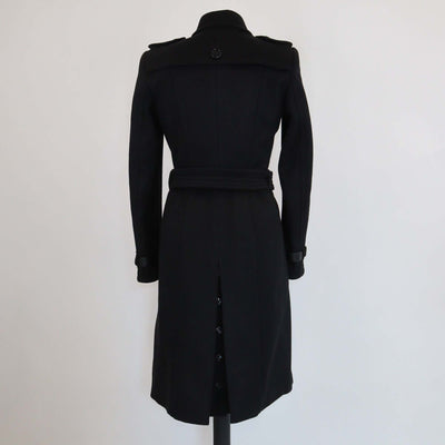 Burberry Brit Black Wool Belted Double Breasted Trench Coat