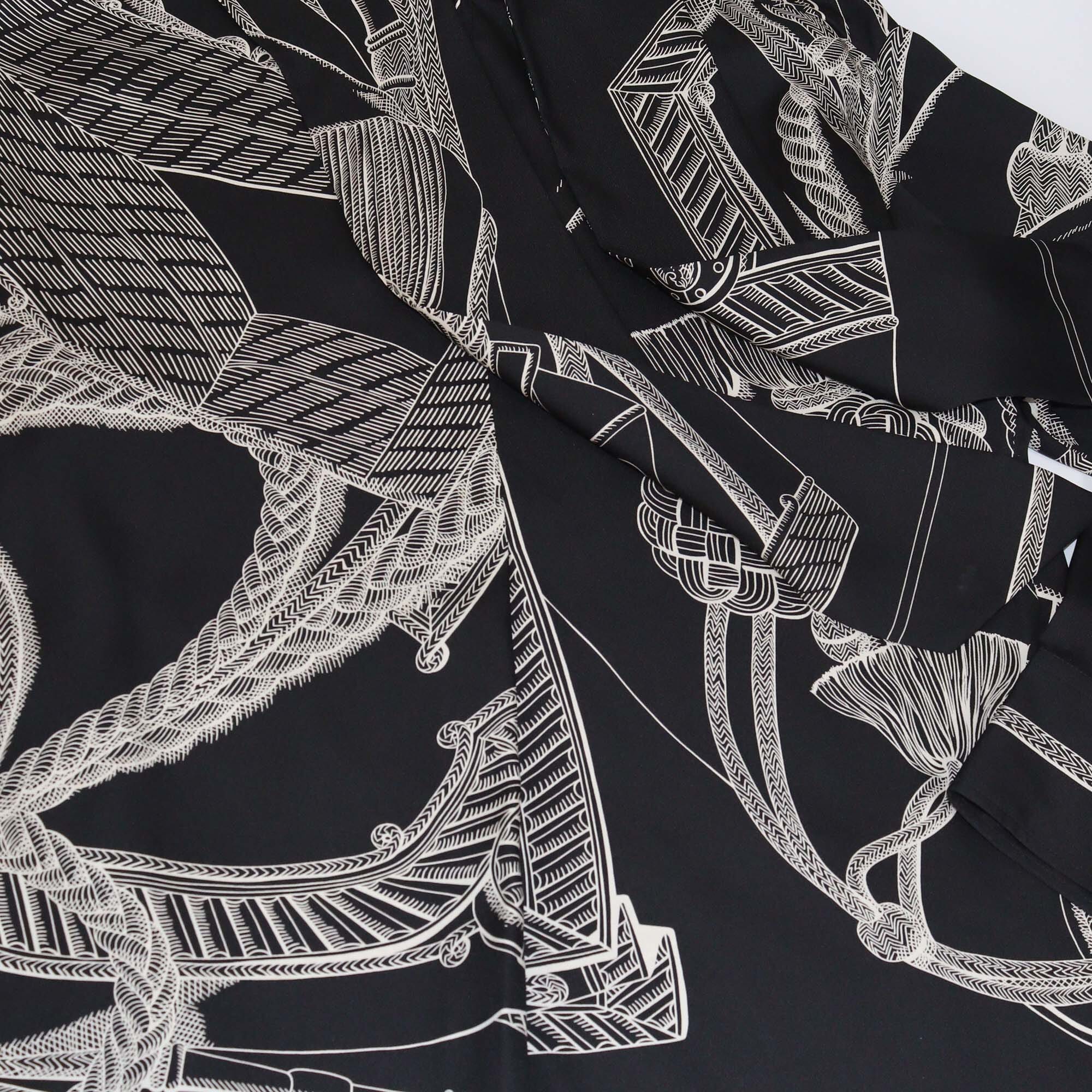 Hermes Black Zouaves et Dragons Finesse Print Neck Tie Long Sleeve Blouse & Pyjama Pants Set Womens Hermes 