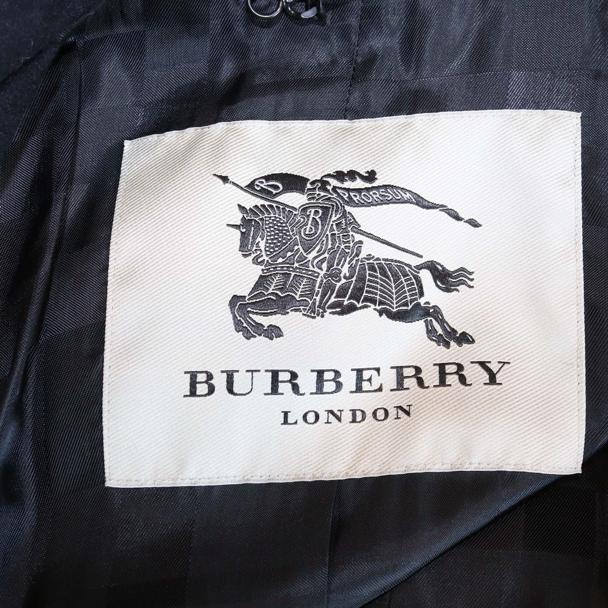 Burberry Brit Black Wool Belted Double Breasted Trench Coat
