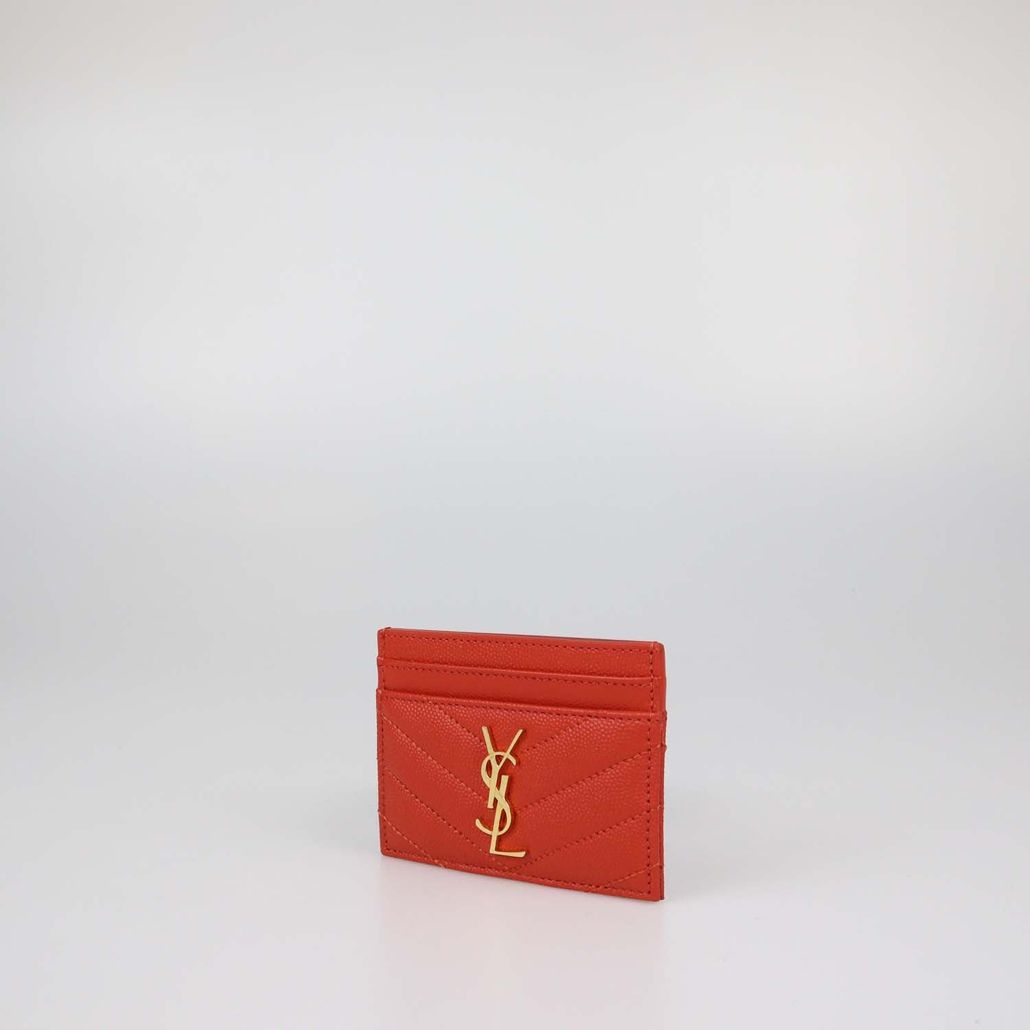 Saint Laurent Red Matelasse Leather Cassandre Card Holder