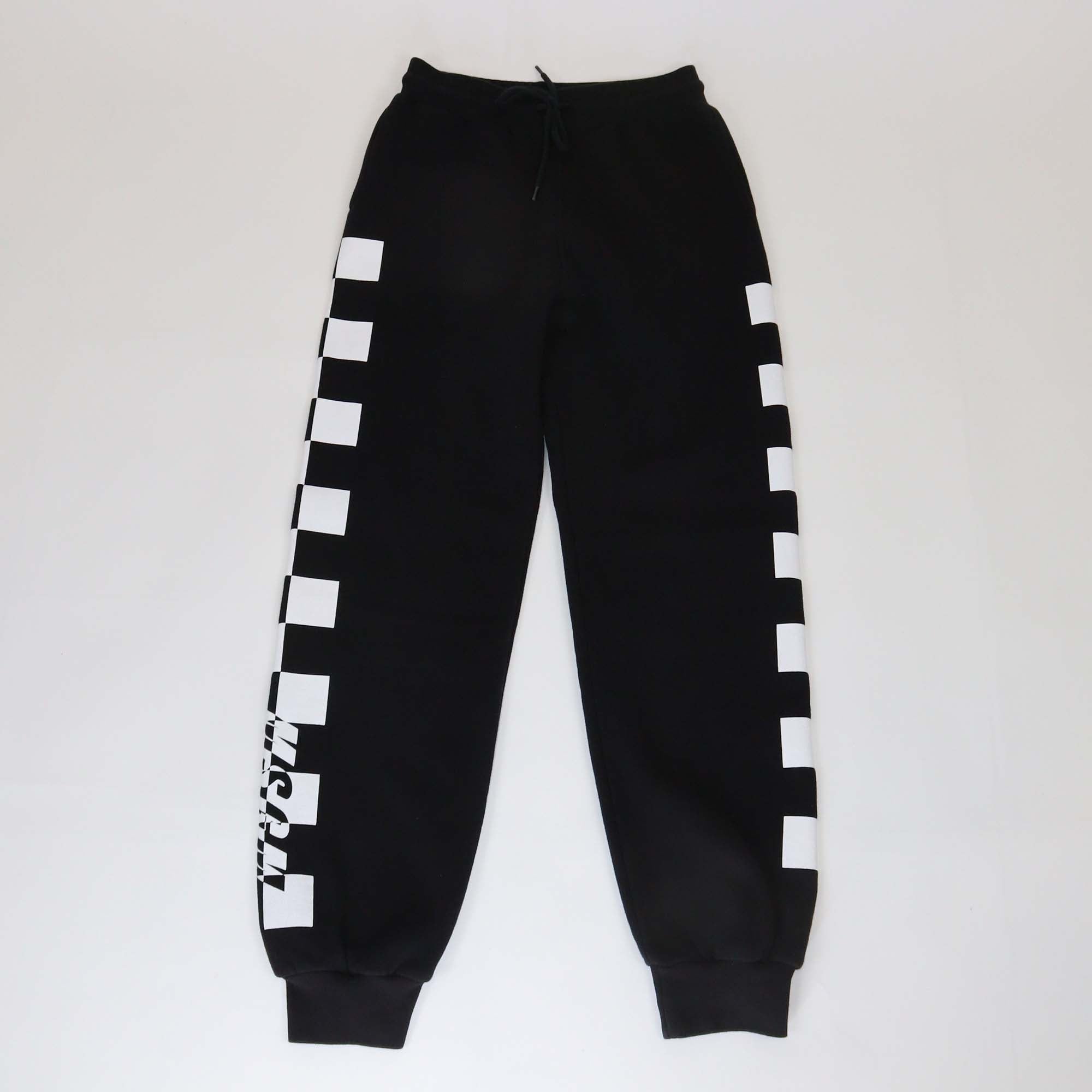 MSGM Black/White Cotton Checkered Print Jogger Pants