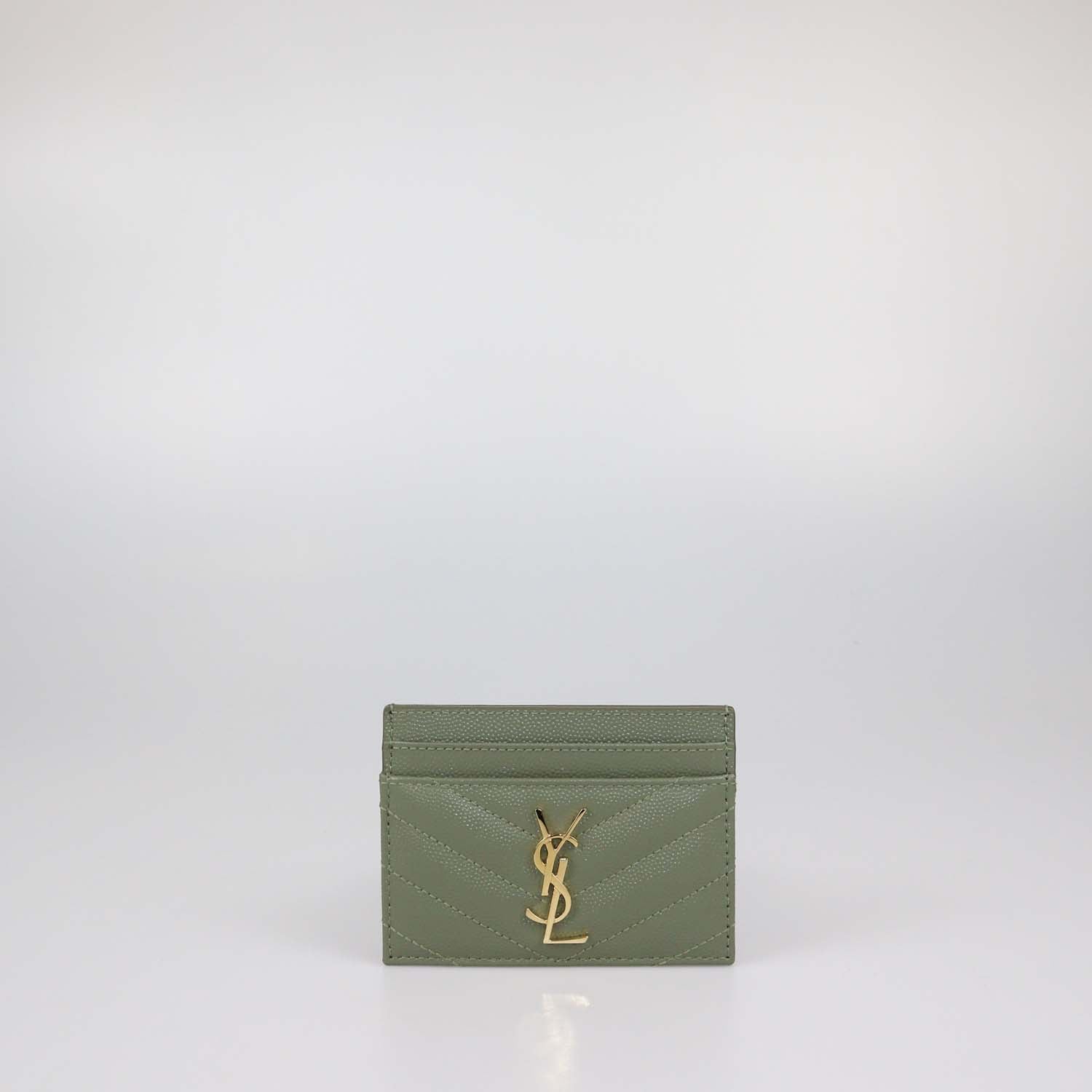 Saint Laurent Green Matelasse Leather Cassandre Card Holder