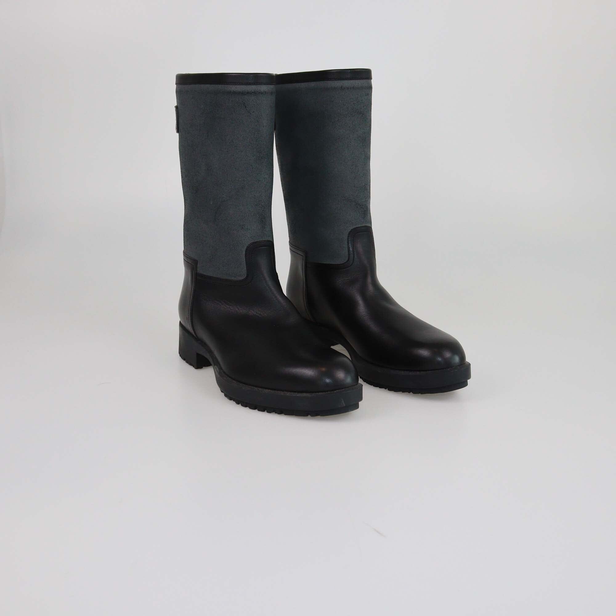 Hermes Black/Gray Mid Calf Rain Boots