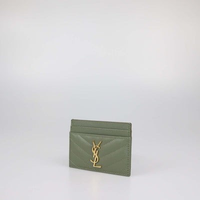 Saint Laurent Green Matelasse Leather Cassandre Card Holder