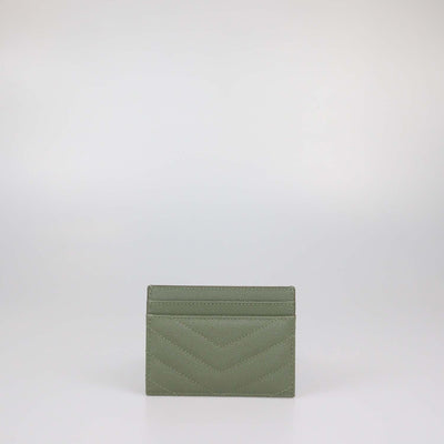 Saint Laurent Green Matelasse Leather Cassandre Card Holder