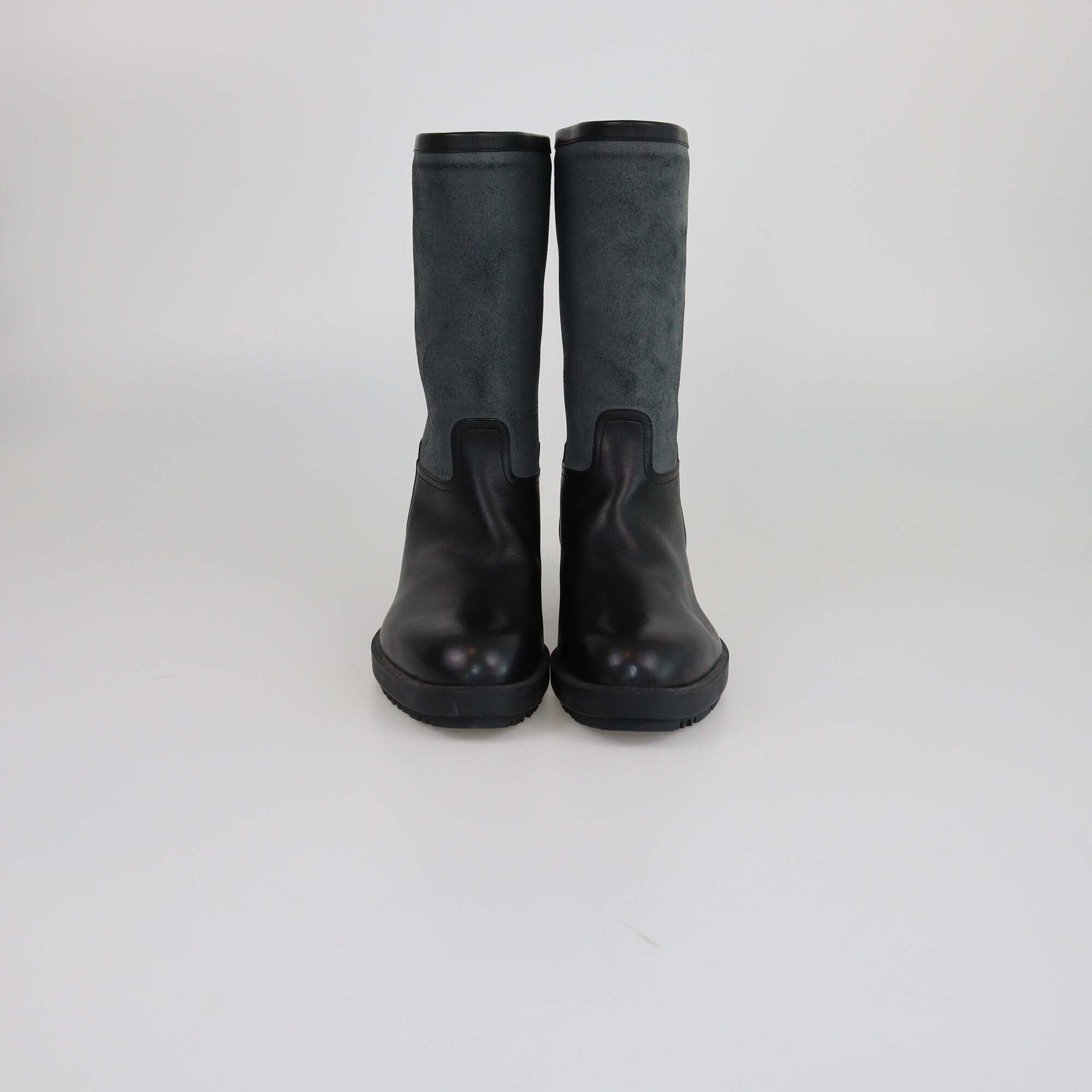 Hermes Black/Gray Mid Calf Rain Boots