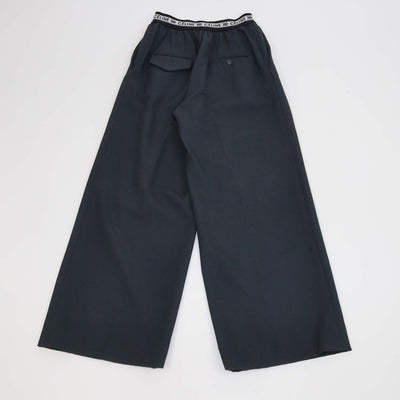 Celine Charcoal Grey Wool Logo Waist Band Wide Leg Pants
