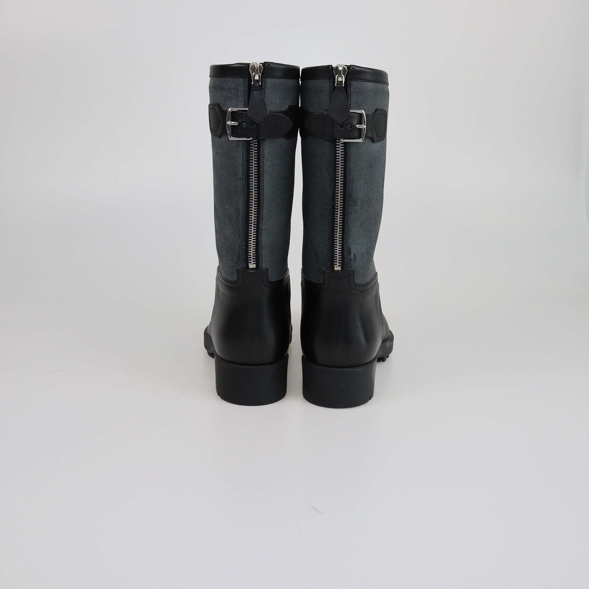 Hermes Black/Gray Mid Calf Rain Boots Womens Hermes 