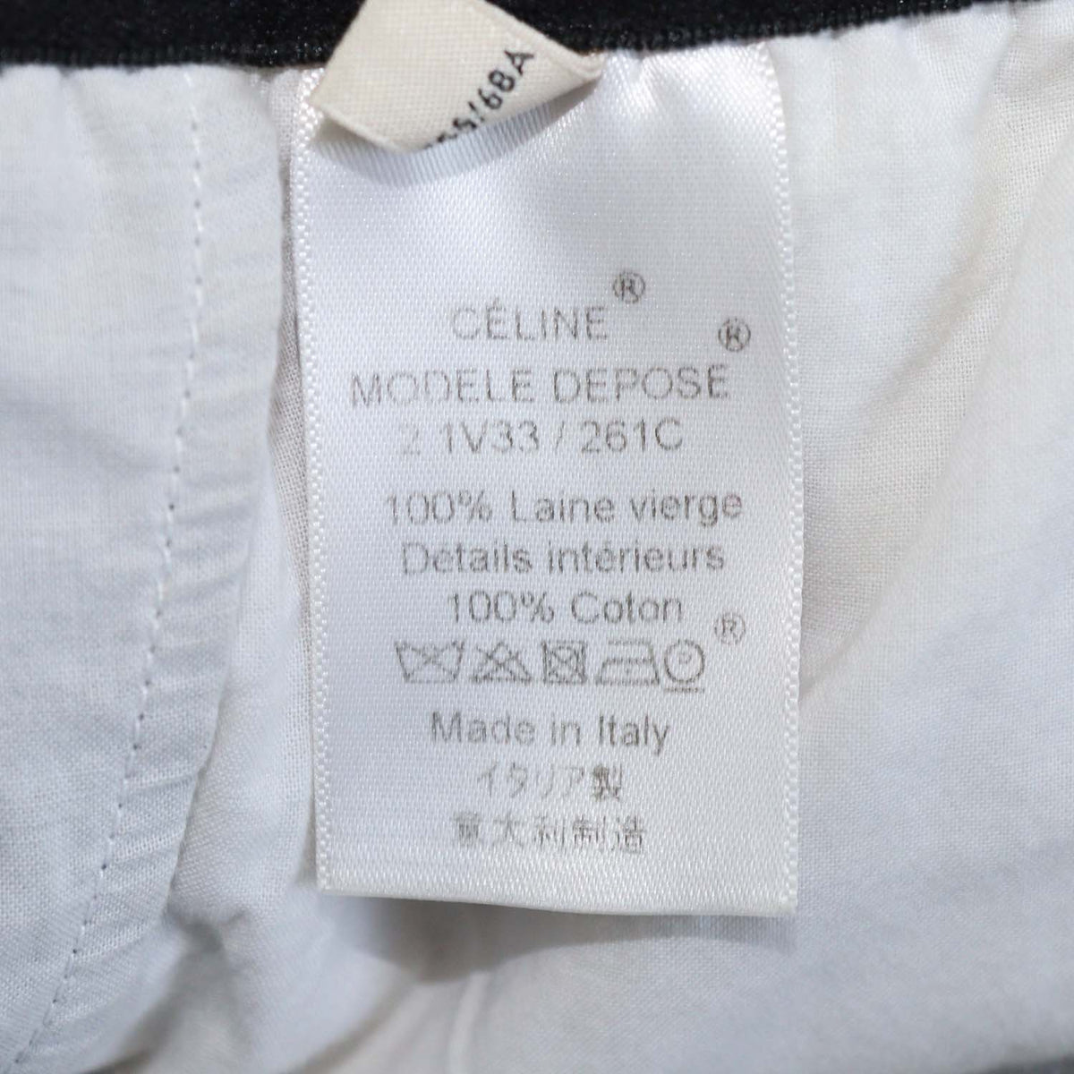Celine Charcoal Grey Wool Logo Waist Band Wide Leg Pants