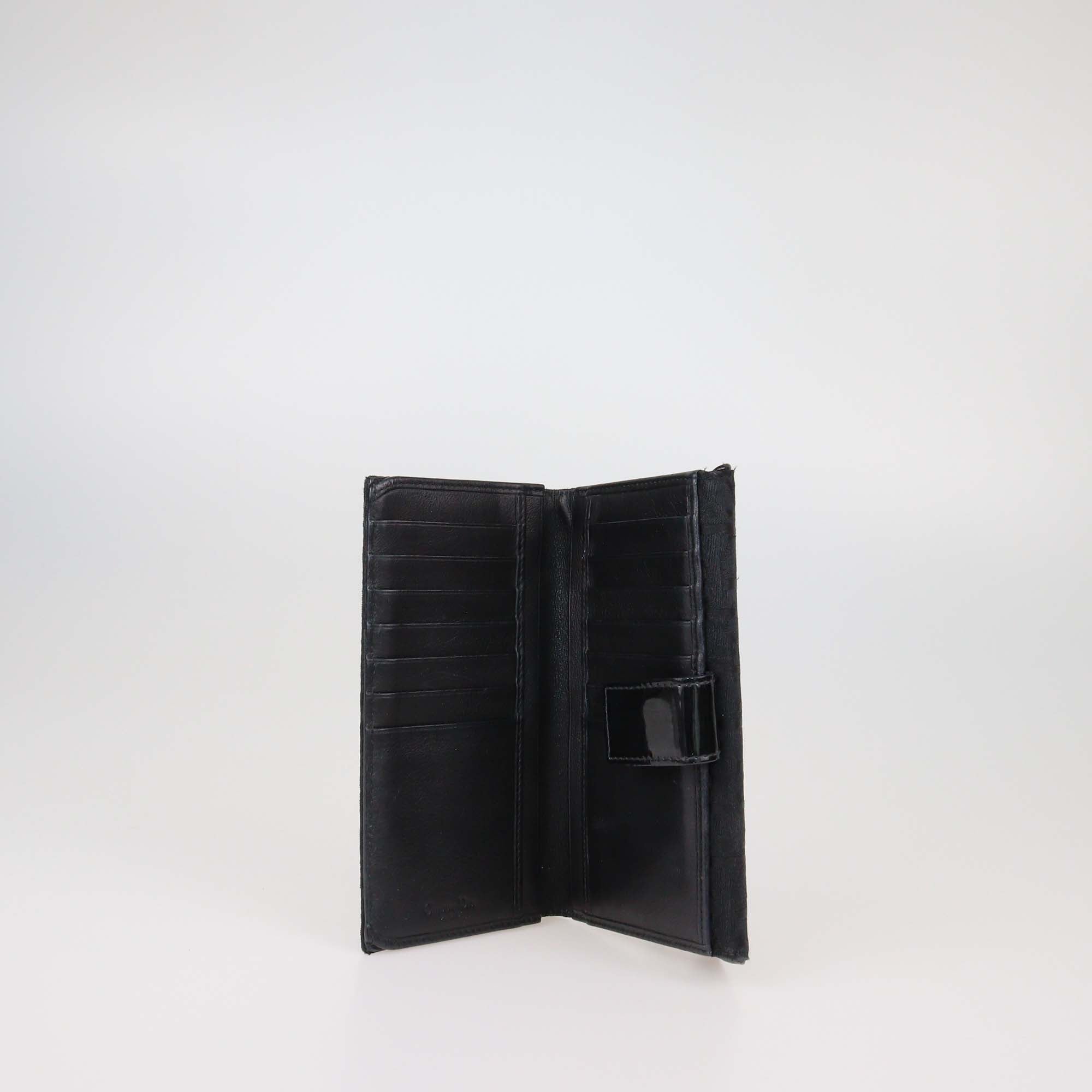 Christian Dior Black Oblique Canvas and Patent Leather Saddle Wallet