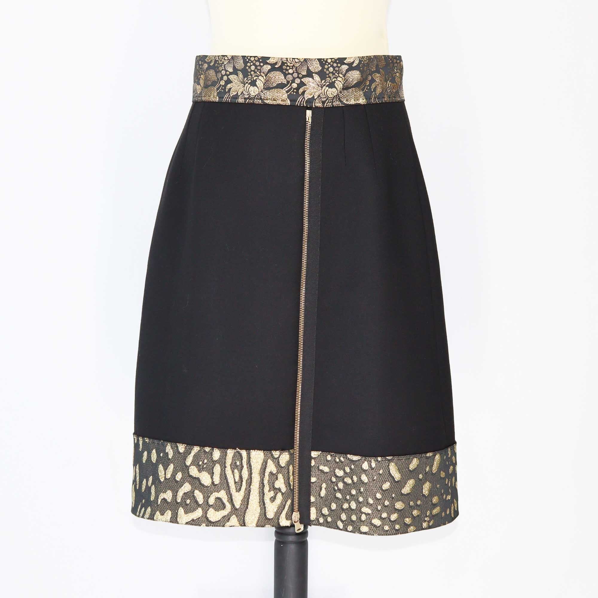 Dolce & Gabbana Black/Gold Brocade Paneled Faille Skirt Clothing Dolce & Gabbana 