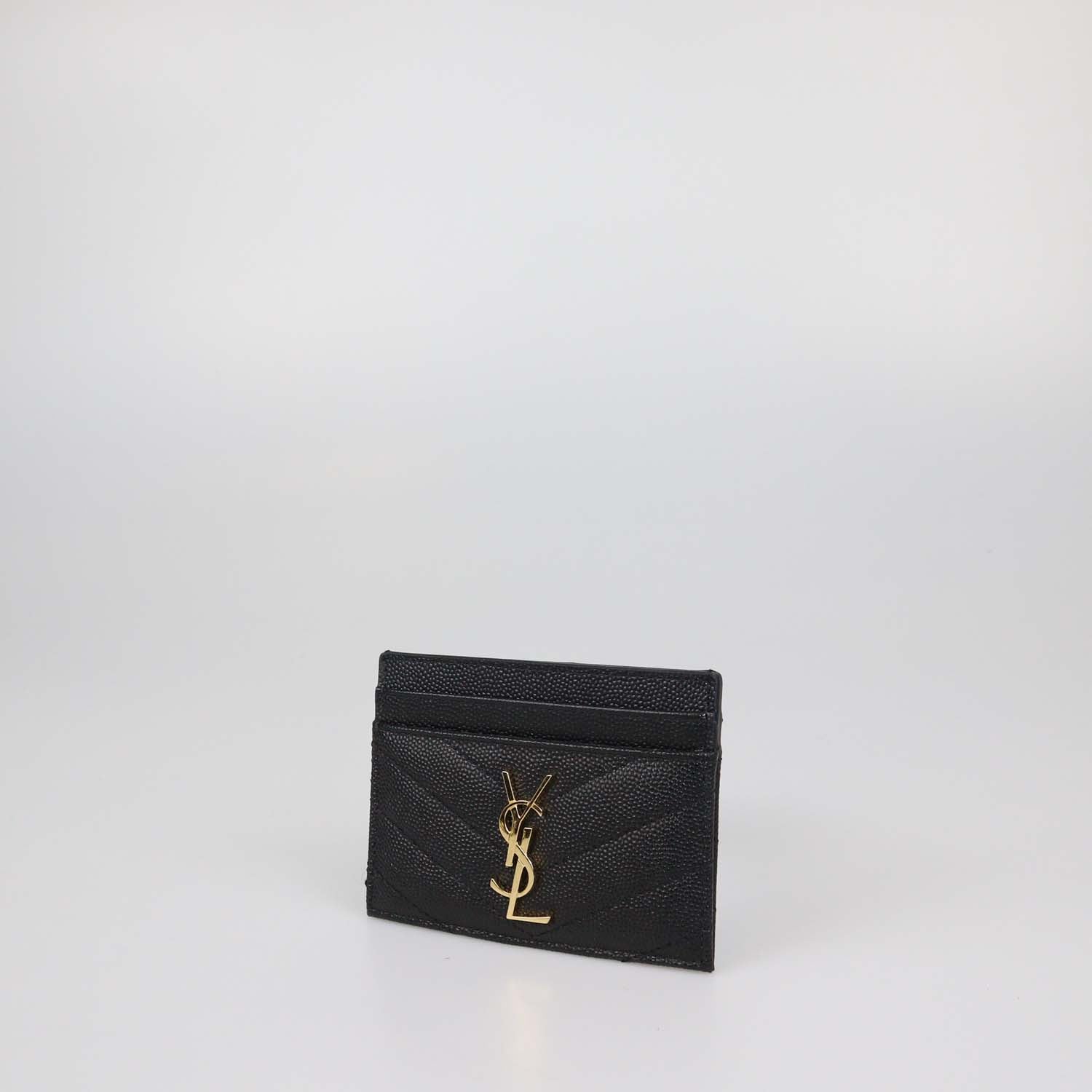 Saint Laurent Black Matelasse Leather Cassandre Card Holder