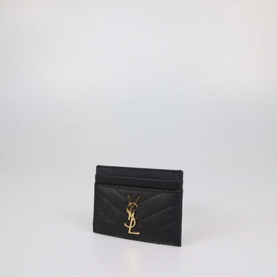 Saint Laurent Black Matelasse Leather Cassandre Card Holder