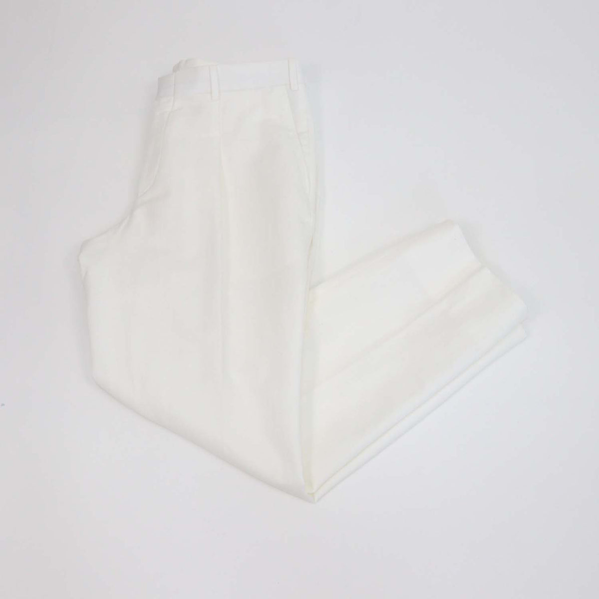 Brioni White Blend Linen Pleated Straight Leg Pants