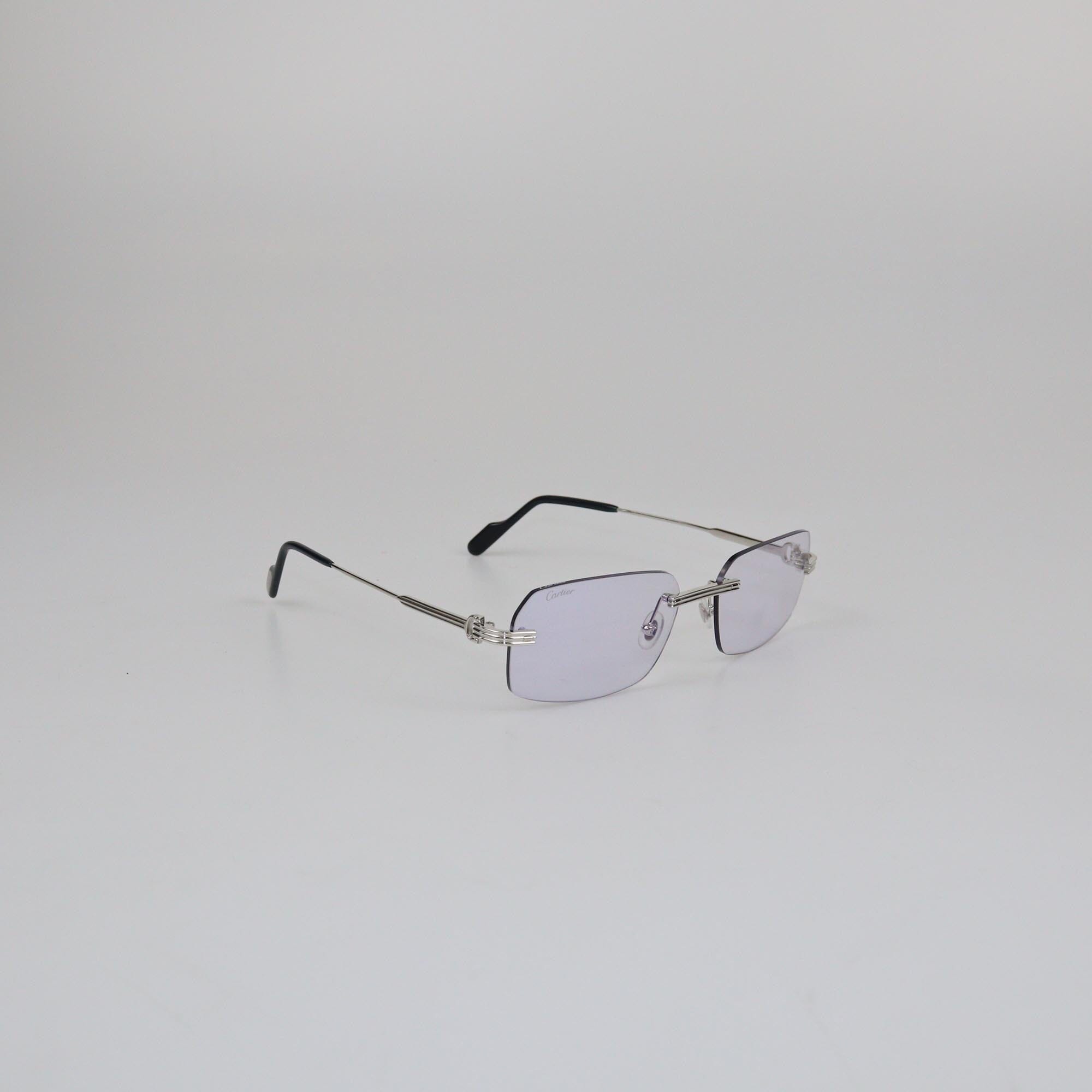 Cartier Silver/Clear Blue Premier De Cartier Sunglasses Mens Cartier 