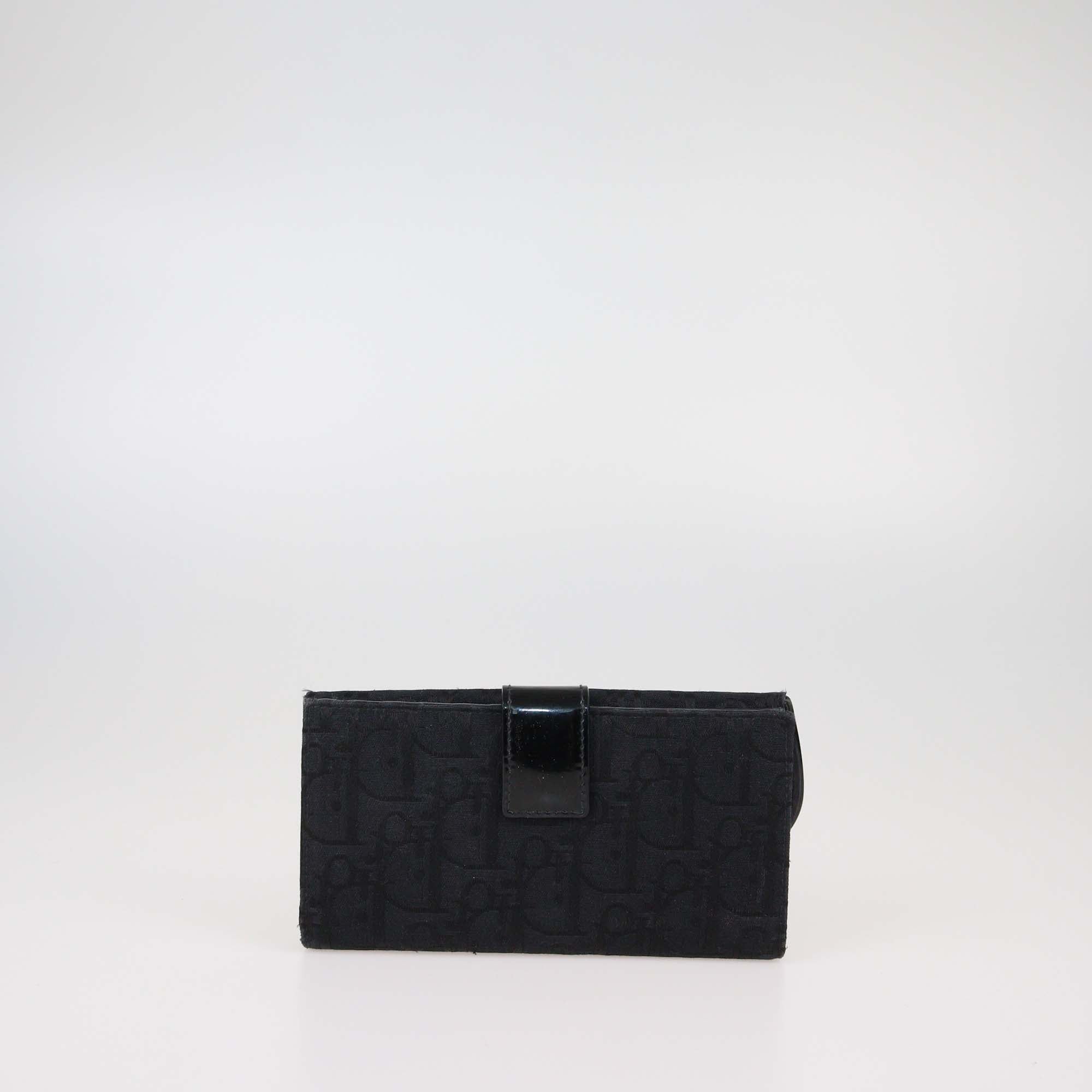 Christian Dior Black Oblique Canvas and Patent Leather Saddle Wallet