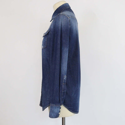 Dsquared2 Blue Washed Denim Distressed Long Sleeve Shirt