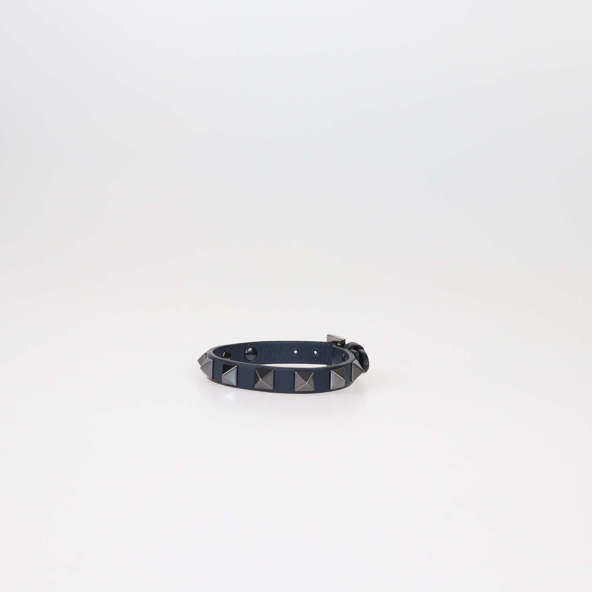 Valentino Navy Blue Leather Rockstud Wrap Bracelet