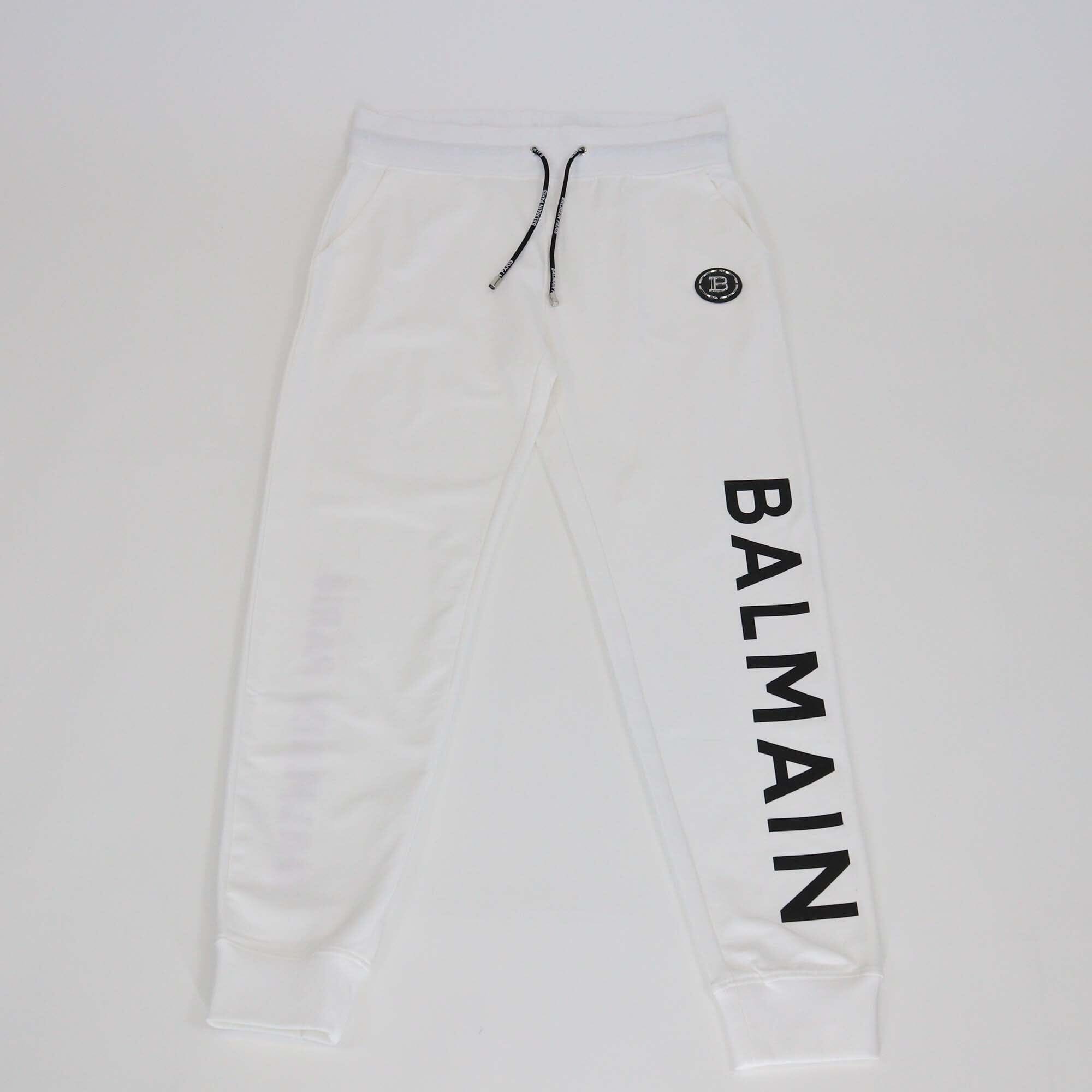 Balmain White Logo Embroidered Jogger Pants