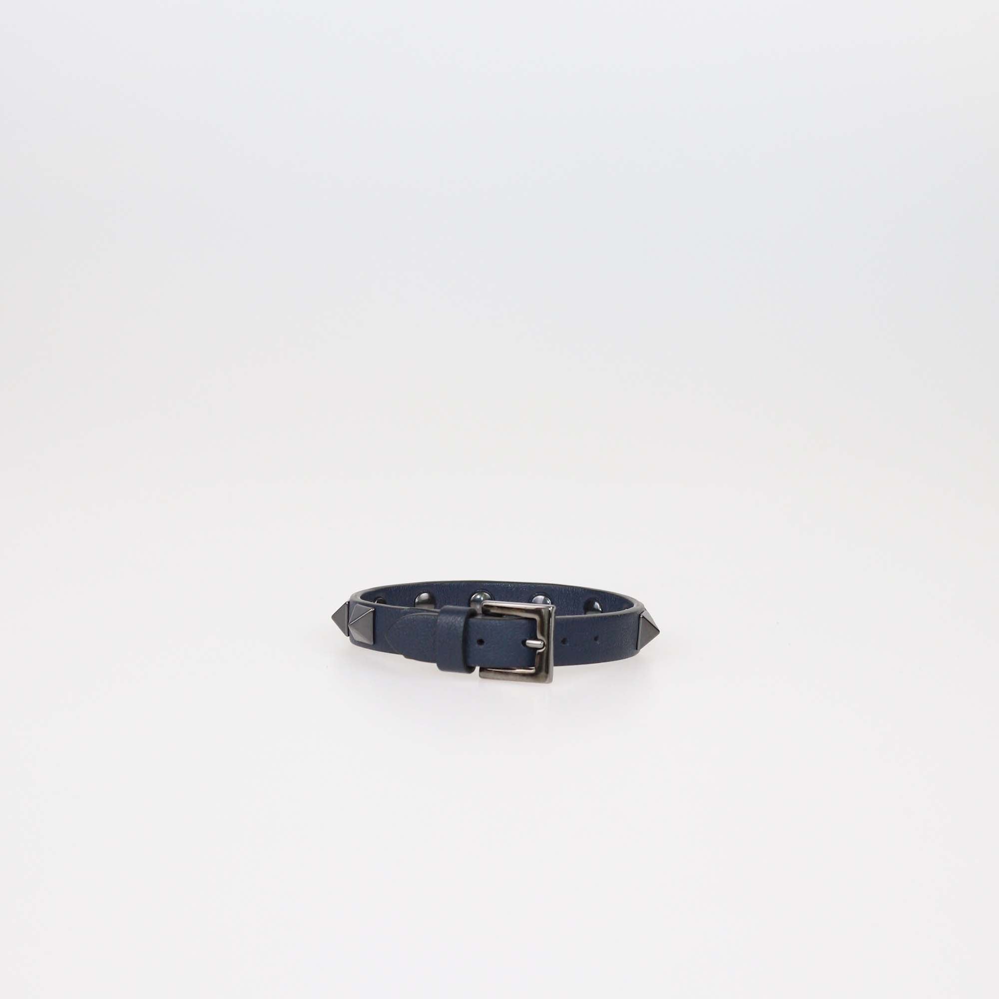 Valentino Navy Blue Leather Rockstud Wrap Bracelet