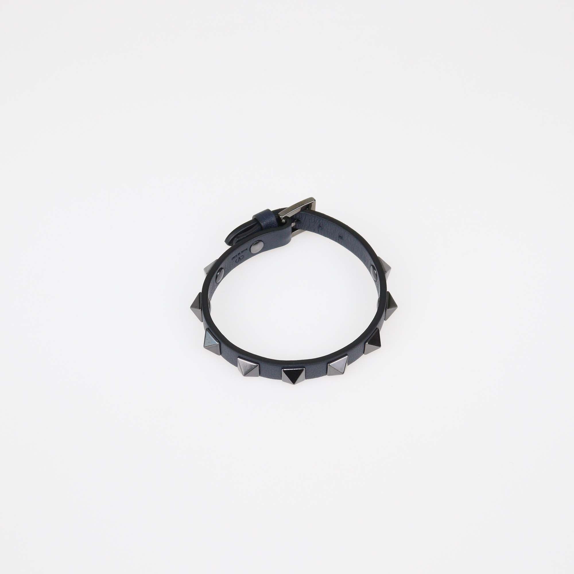 Valentino Navy Blue Leather Rockstud Wrap Bracelet