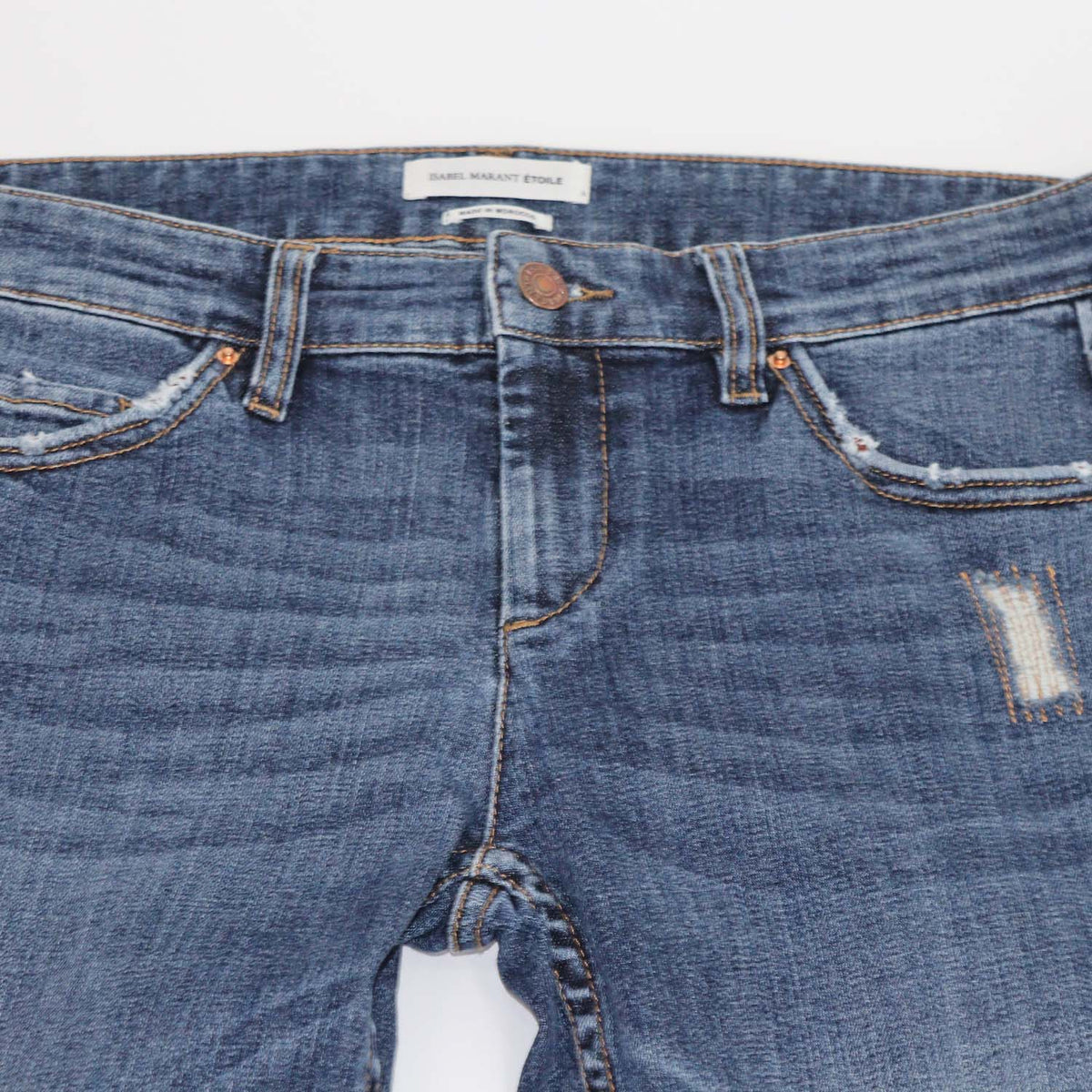Isabel Marant Etoile Blue Denim Distressed Trim Pants
