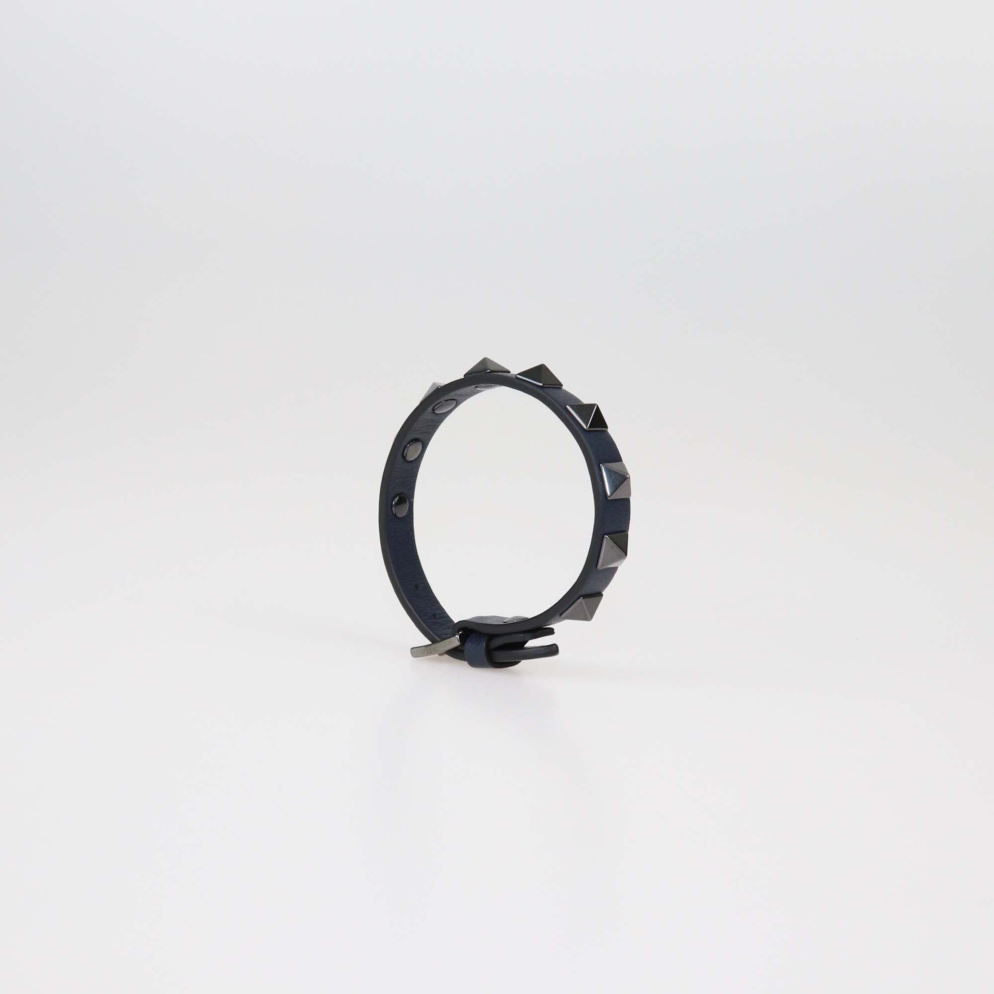 Valentino Navy Blue Leather Rockstud Wrap Bracelet