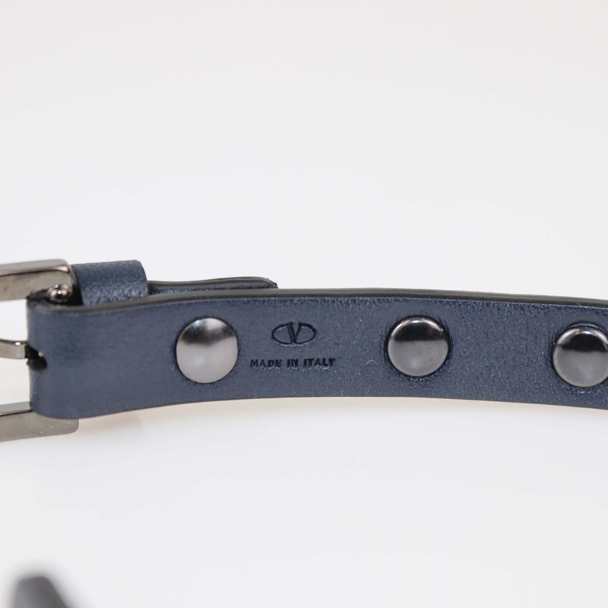 Valentino Navy Blue Leather Rockstud Wrap Bracelet