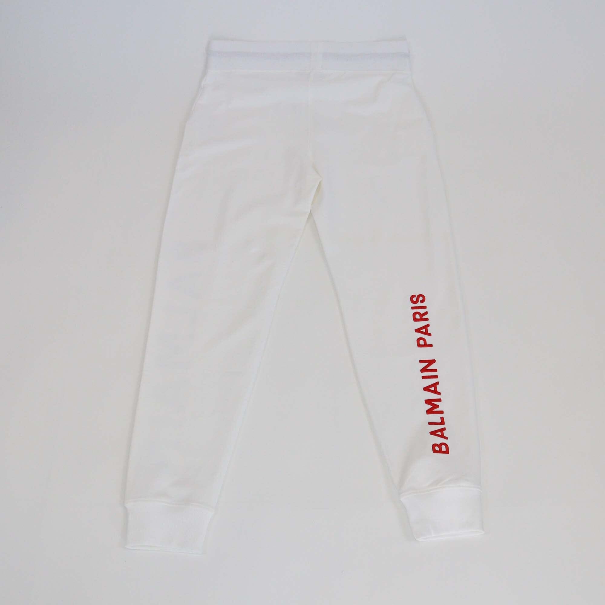 Balmain White Logo Embroidered Jogger Pants Mens Balmain 