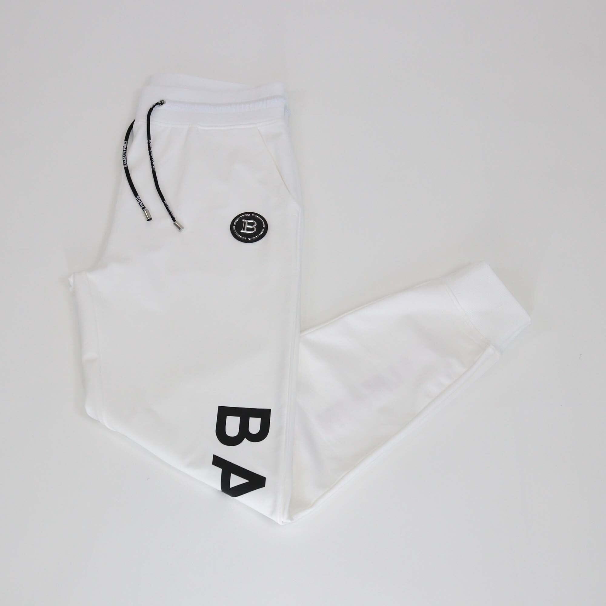 Balmain White Logo Embroidered Jogger Pants