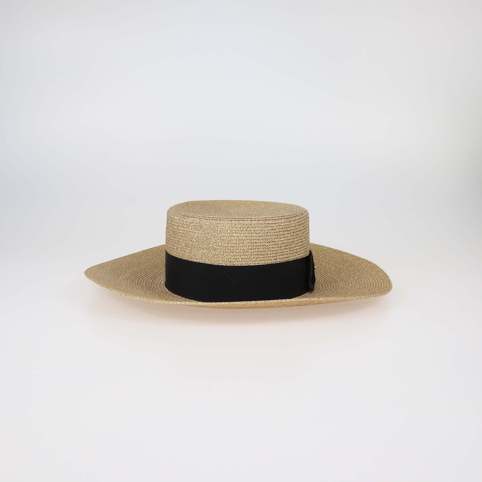 Gucci Gold/Black Lamé Papier Wide Brim Hat
