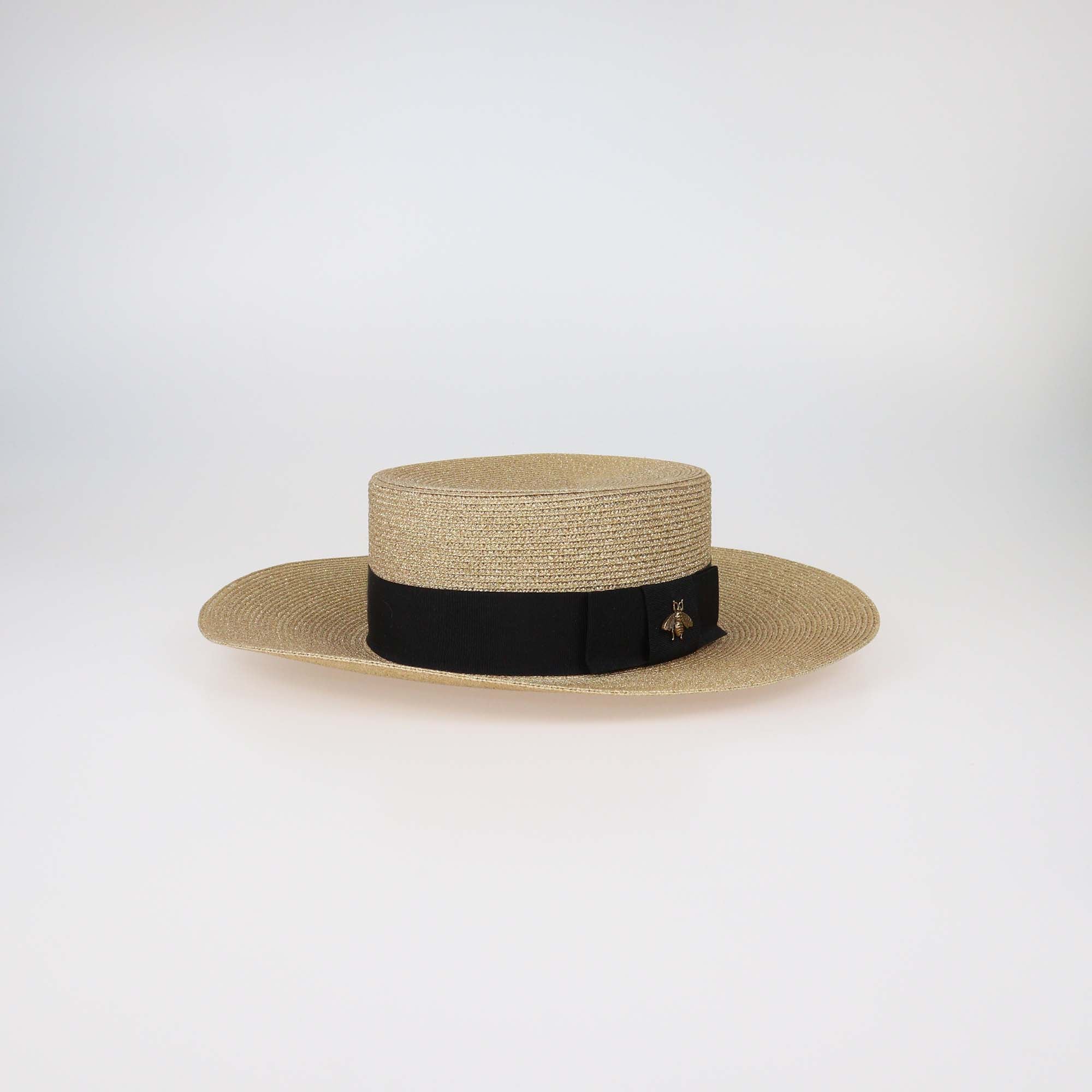 Gucci Gold/Black Lamé Papier Wide Brim Hat