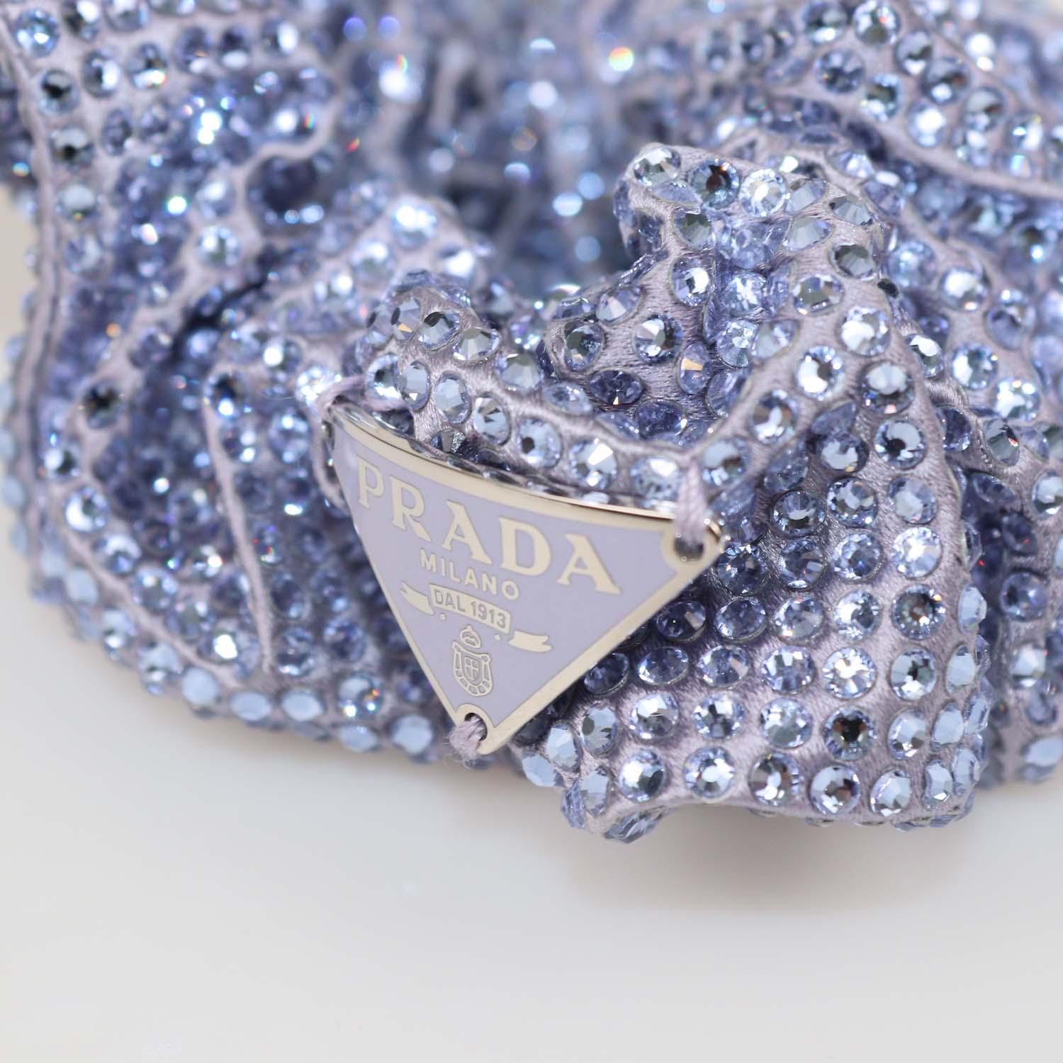 Prada Blue Satin Rhinestone Scrunchie