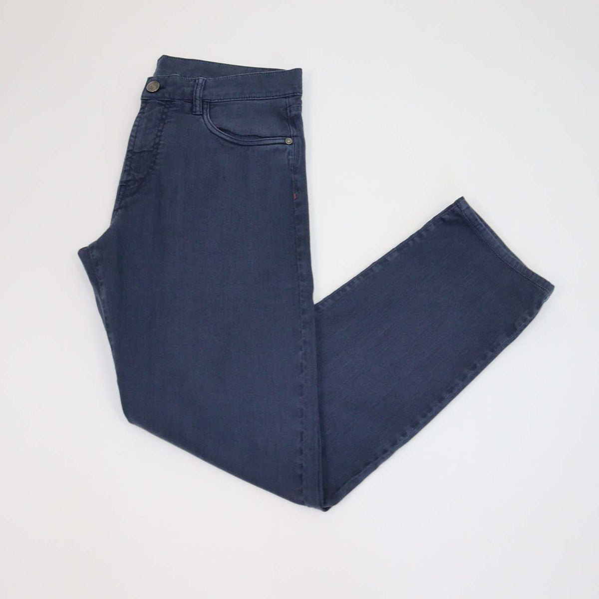 Loro Piana Navy Blue Blend Linen Straight Leg Pants