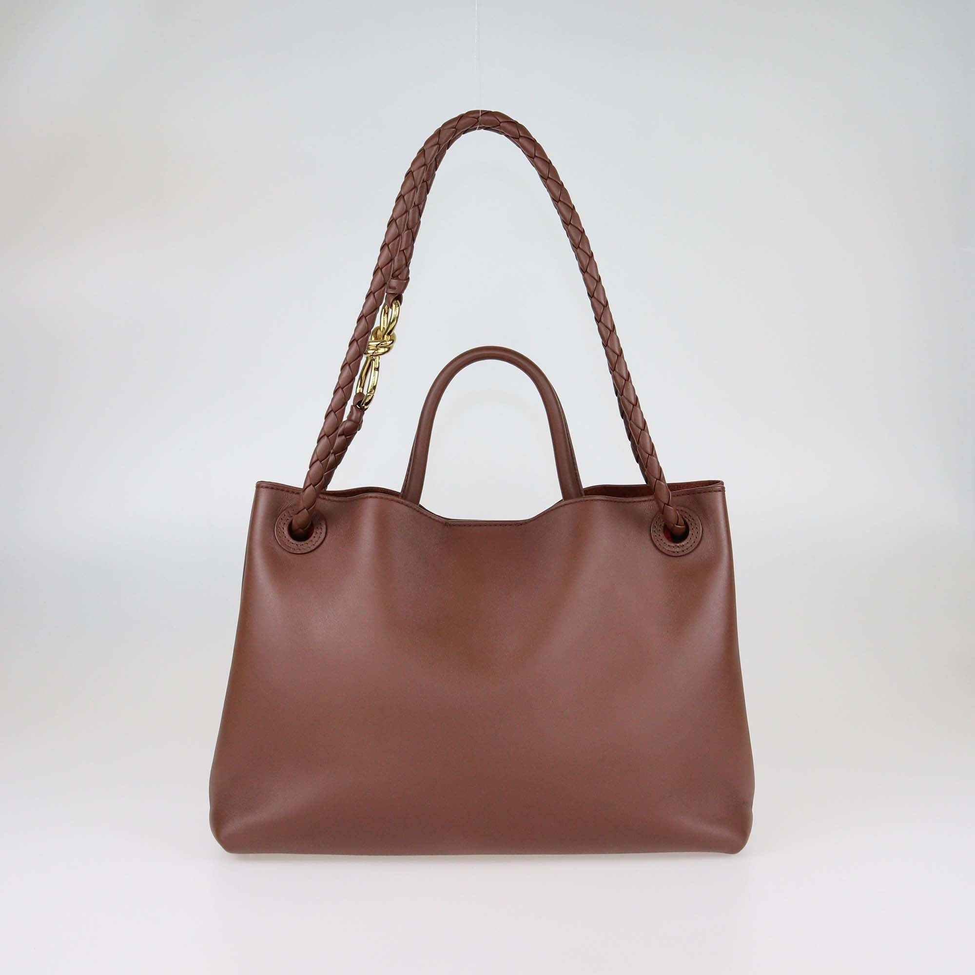 Bottega Veneta Brown Intrecciato Leather Medium Andiamo Top Handle Bag