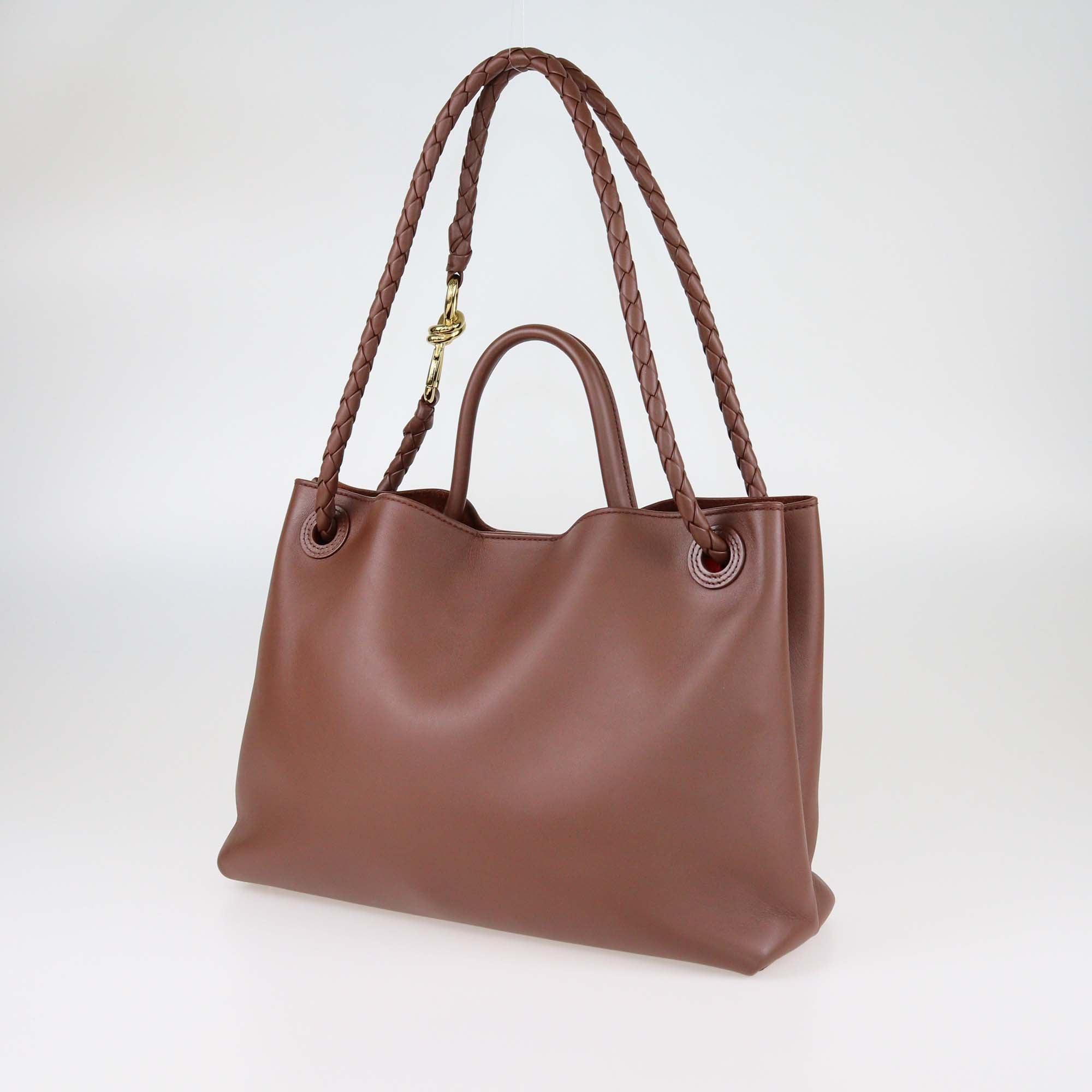 Bottega Veneta Brown Intrecciato Leather Medium Andiamo Top Handle Bag